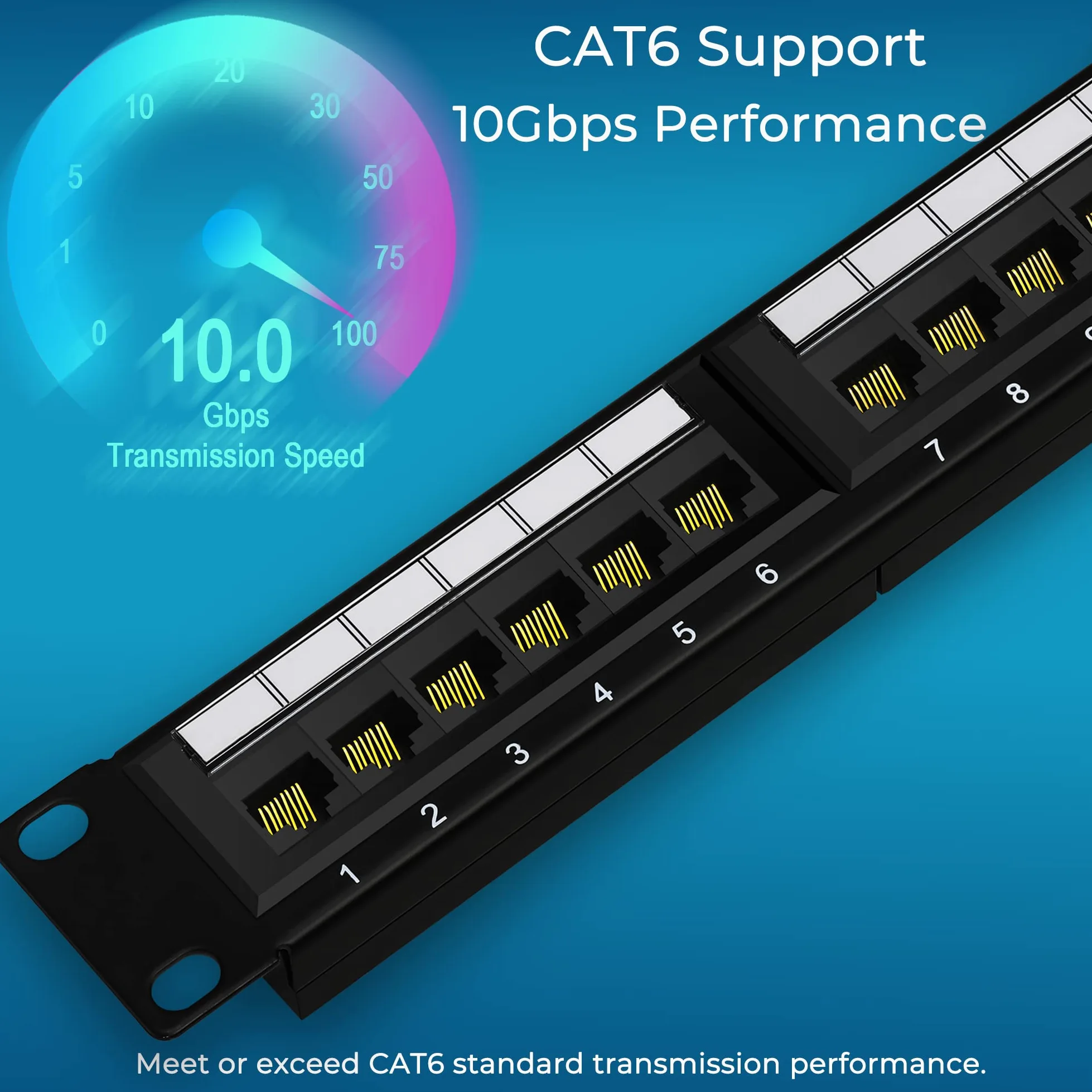 Rapink Panneau de brassage 24 ports Cat6 10G, panneau de brassage réseau UTP 48,3 cm, montage mural ou en rack - Panneau de brassage Ethernet 1U pour câblage Cat6, Cat5e, Cat5