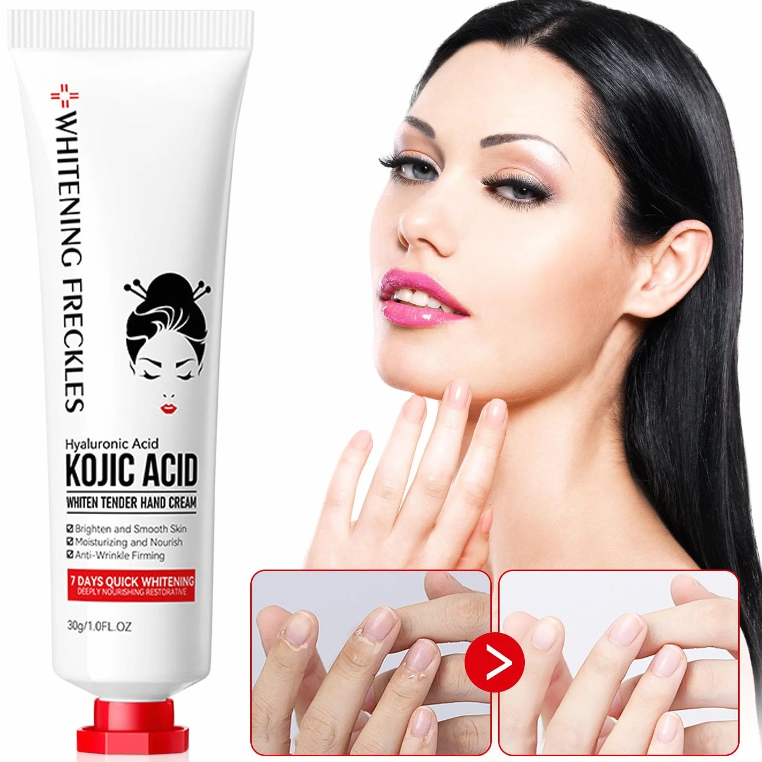 Crème à l'acide kojique pour les mains, soin hydratant anti-âge, teint uniforme, taches sombres