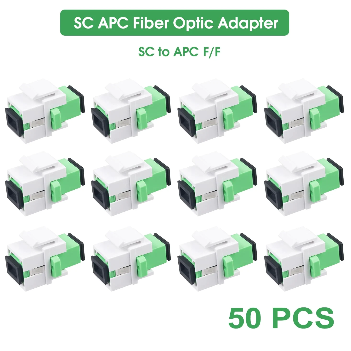Lot de 50 coupleurs de fibre optique SC/APC Keystone Jack modulaire pour panneaux de brassage et plaques murales, adaptateur de câble à fibre optique SC monomode