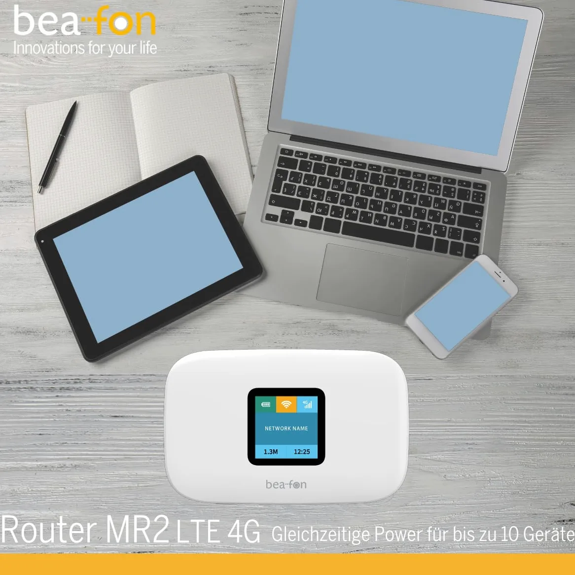 beafon, MR2, routeur, 4G LTE, Internet Mobile, Cat 4, cryptage WPA3, Wi-FI sécurisé, écran Couleur, 1,44" (3,65 cm)