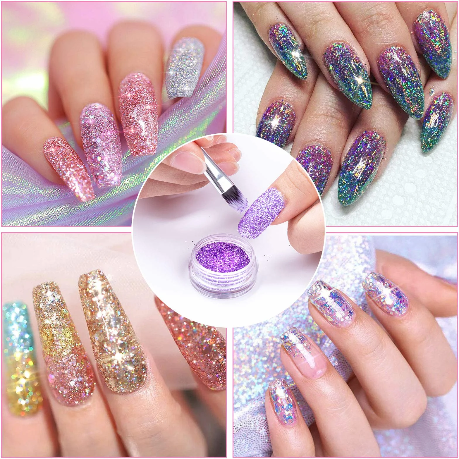 MELLIEX 24 Pièces Paillettes Ongles Set, Poudre Pailletée Holographique Maquillage Festival Visage Corps Nail Art