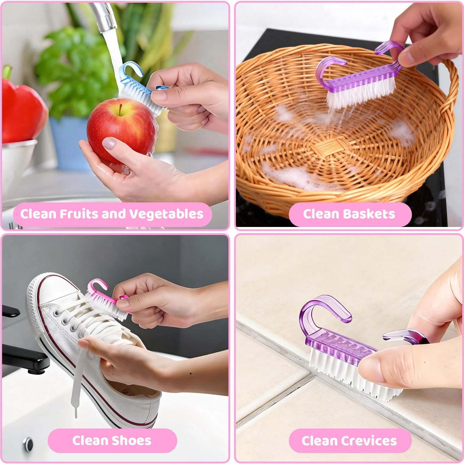 Lot de 24 Brosses à Ongles avec Poignée en Plastique, Brosse Exfoliante pour Mains et Pieds