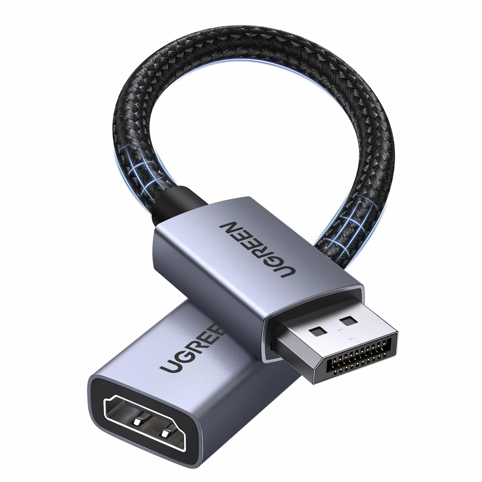 UGREEN Adaptateur DisplayPort vers HDMI 4K 30Hz 2K 60Hz Convertisseur DP Mâle vers HDMI Femelle Nylon Tressé