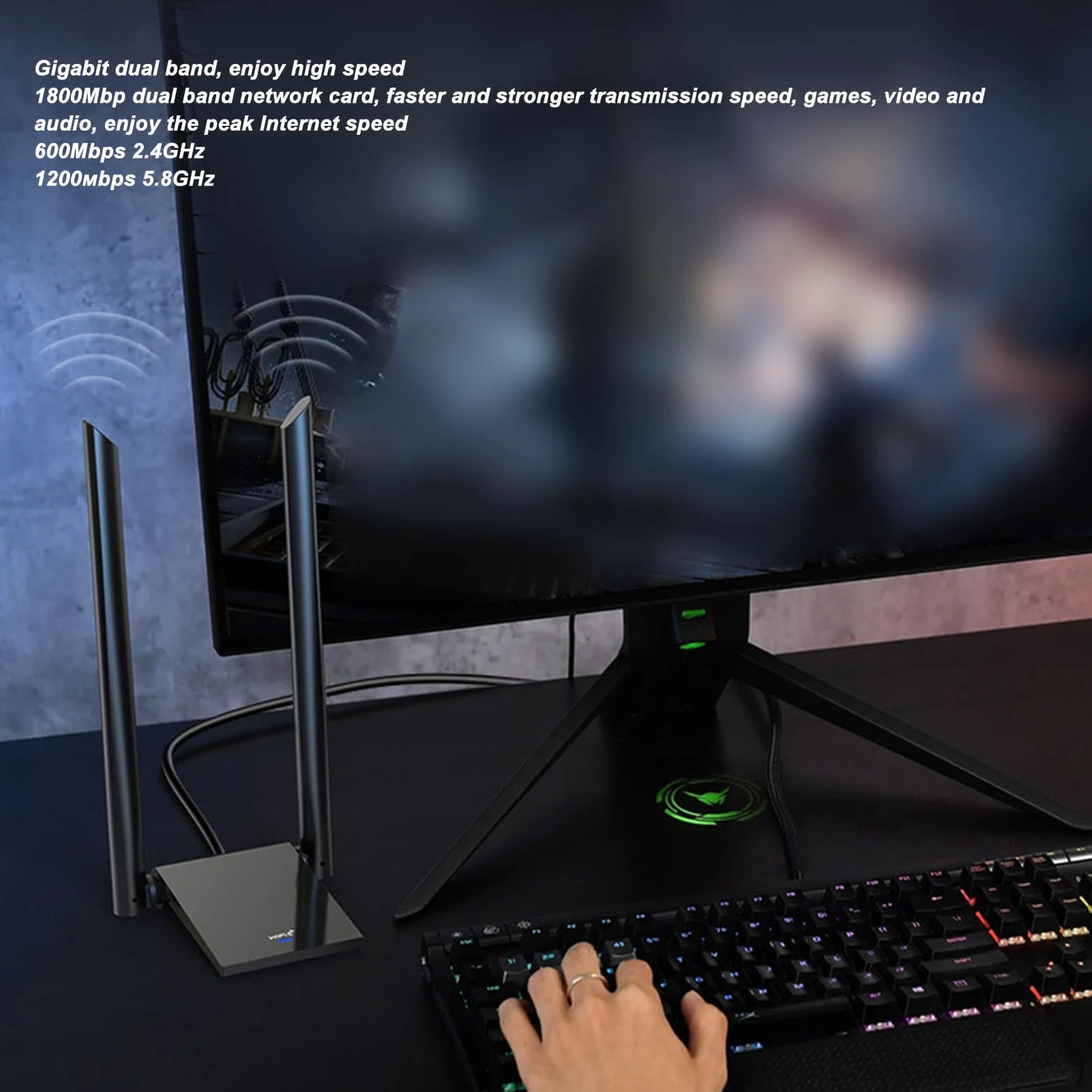 Yunseity Adaptateur USB WiFi 6, Adaptateur Réseau sans Fil 2,4 GHz 5 GHz avec 2 Antennes à Gain élevé, Clé USB WiFi WPA3 1800m sans Fil pour l'ordinator de Bureau