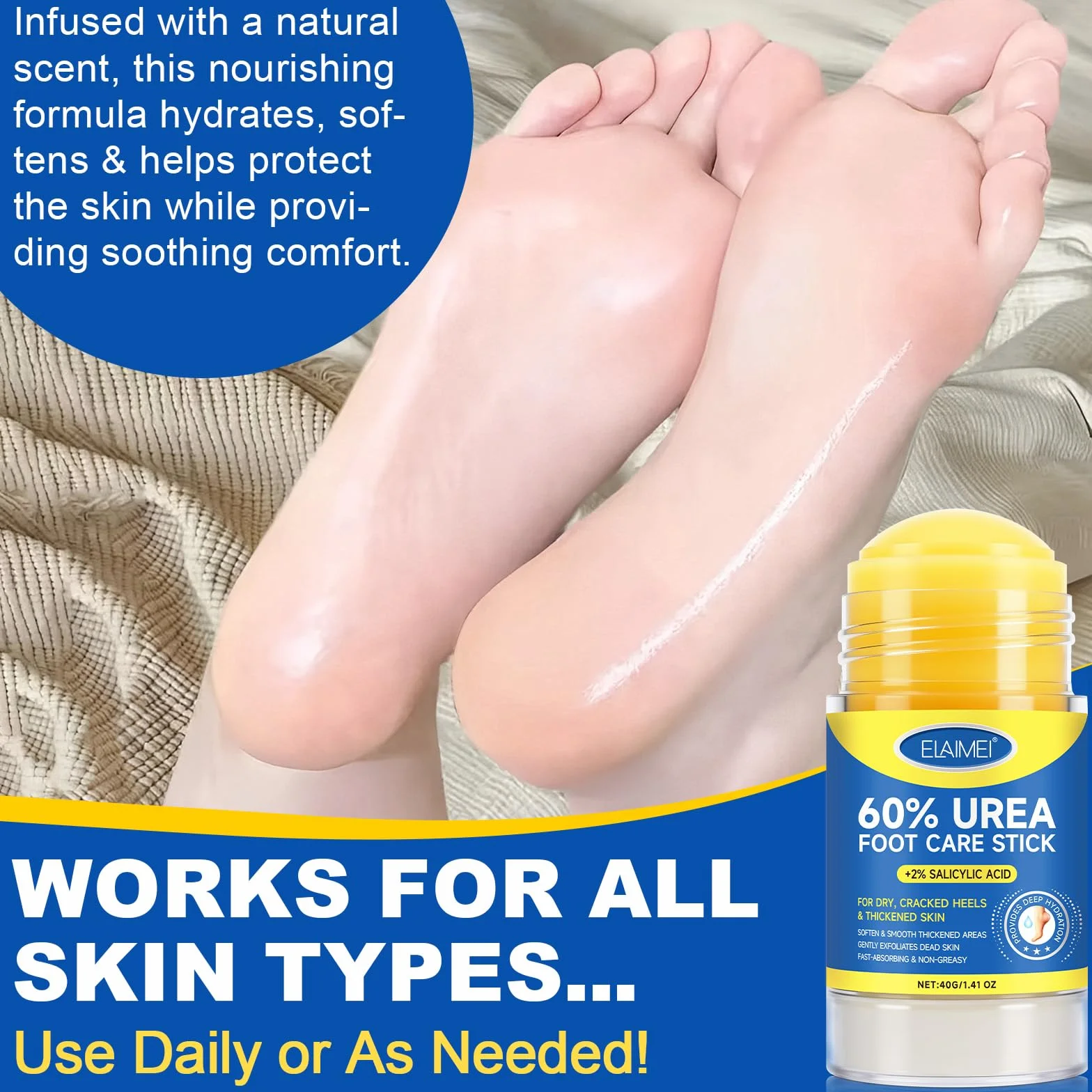 Bâton Réparateur Pieds Urée 60% Acide Salicylique 2% Soin Intensif Talons Fendillés Peau Très Sèche Stick Hydratant Absorption Rapide