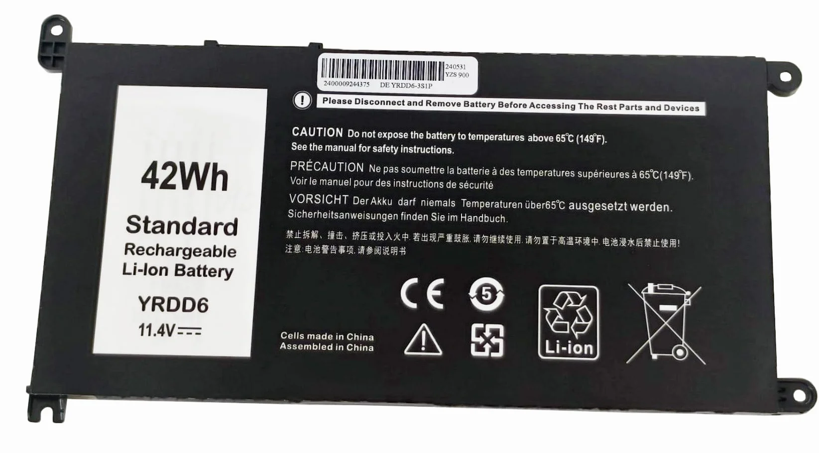 YRDD6 pour Dell Inspiron 5481 5583 3584 3781 Vostro 5481 5581 3583 5590 5490 3500 Latitude 3500, 42Wh