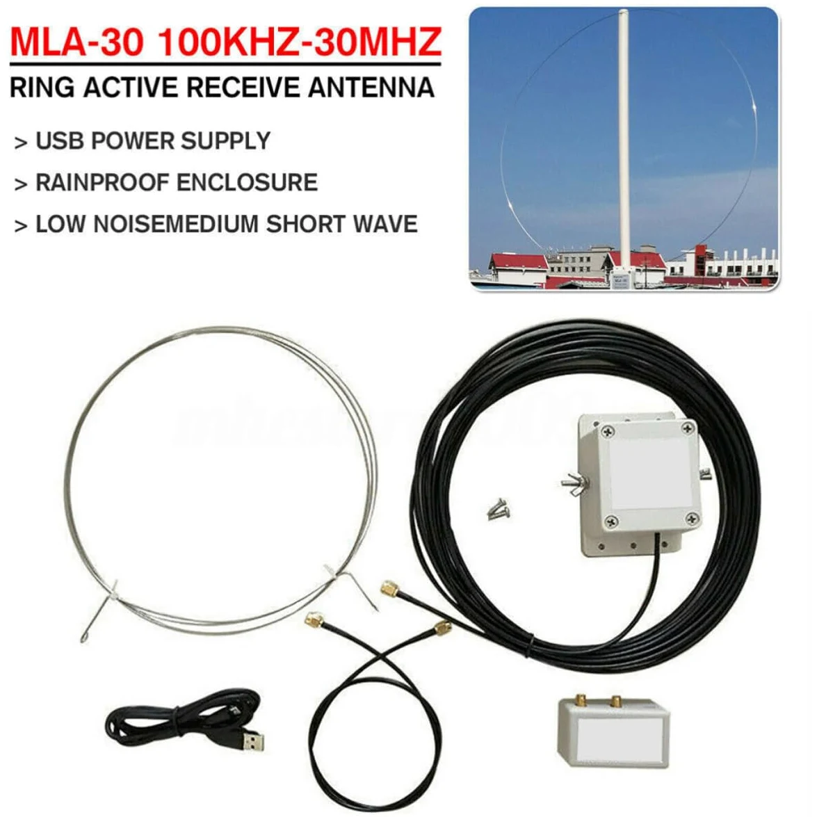 ABOOFAN Antenne en Plastique Annulaire à Ondes Moyennes Active Interférences Mla-30 et Alimentation Autonome pour Balcon et Toit