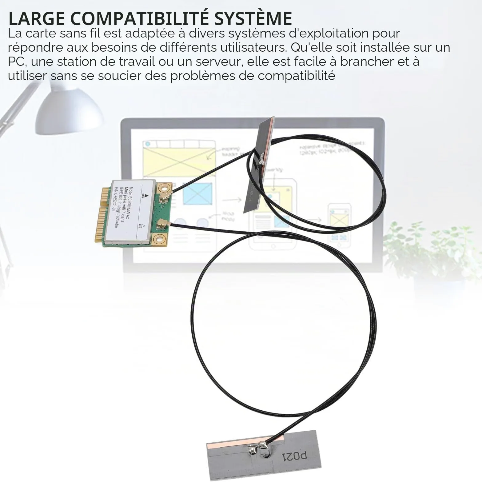 Carte sans Fil WiFi 7, Double Bande 802.11ax Mini PCI-E Adaptateur de Réseau de Carte WiFi, BT5.4 2,4 GHz 574Mbps 5 GHz 2,4 Gbps 6GHz 5800Mbps pour Les Ordinateurs Portables (avec antenne)