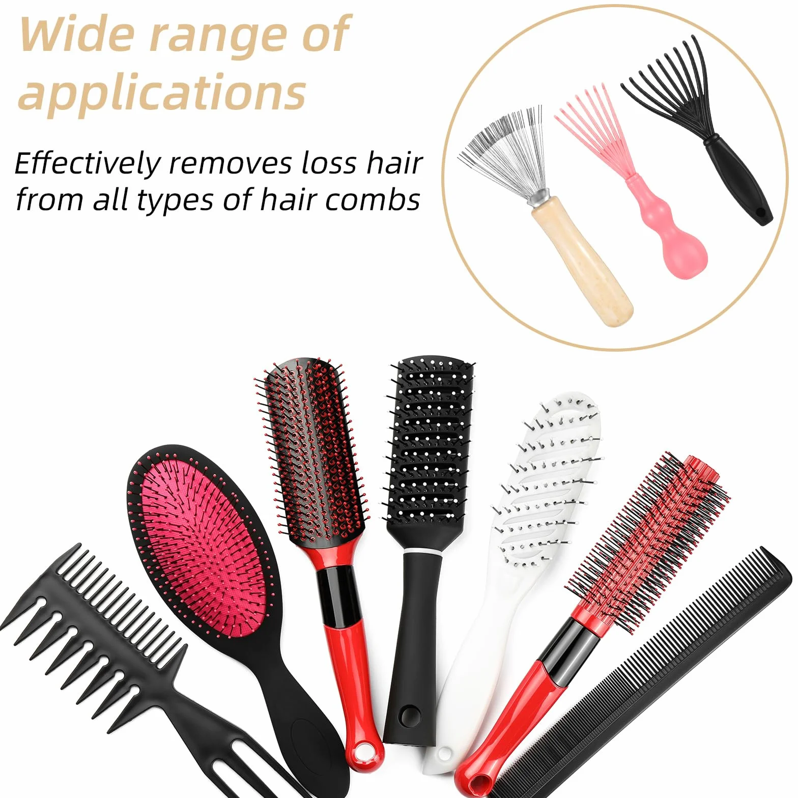 Lot de 3 mini brosses à cheveux - Nettoyeur de brosse à cheveux - Peigne râteau en fil métallique