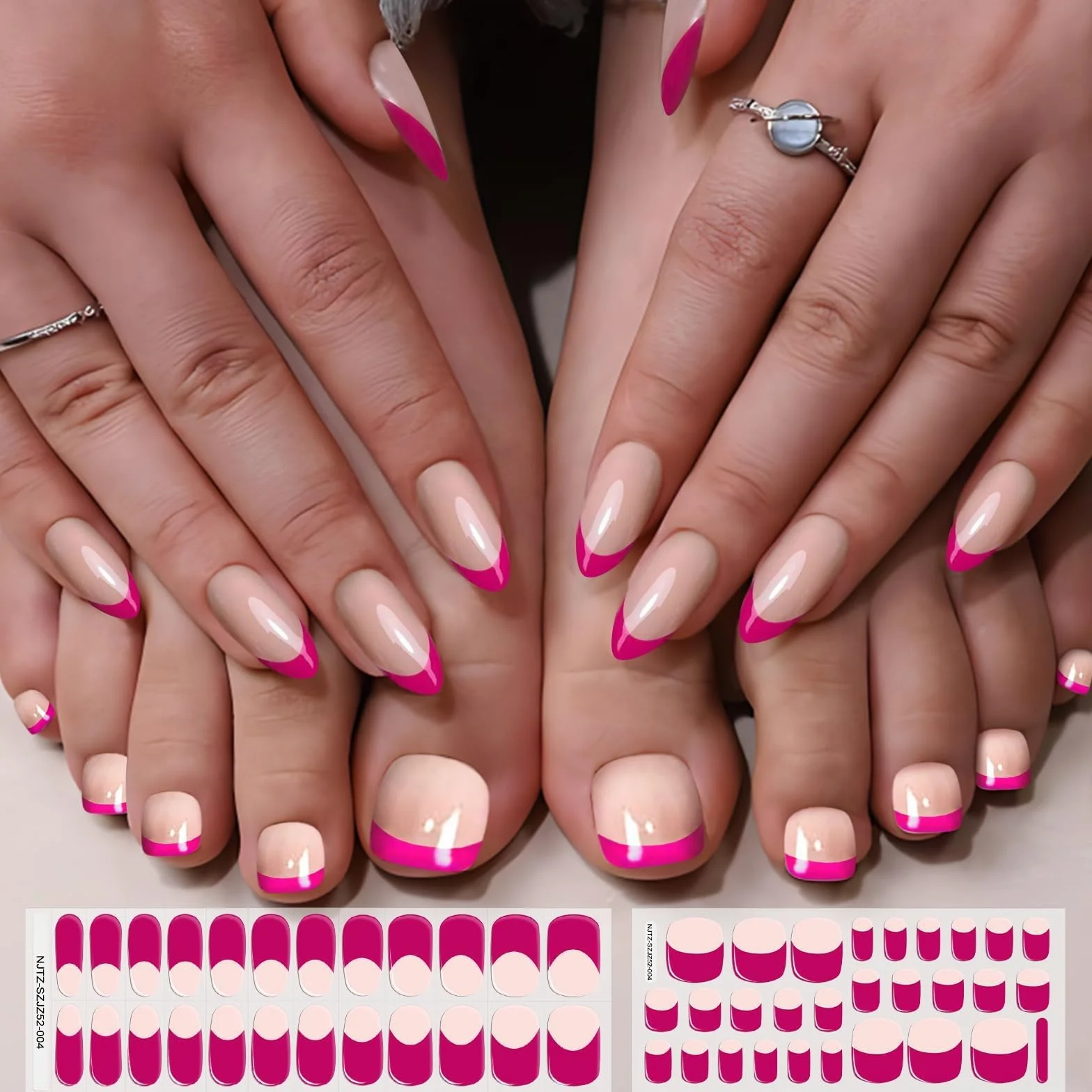 EBANKU Lot de 52 bandelettes de gel semi-durcies pour ongles avec lime et bâton (rouge rose)