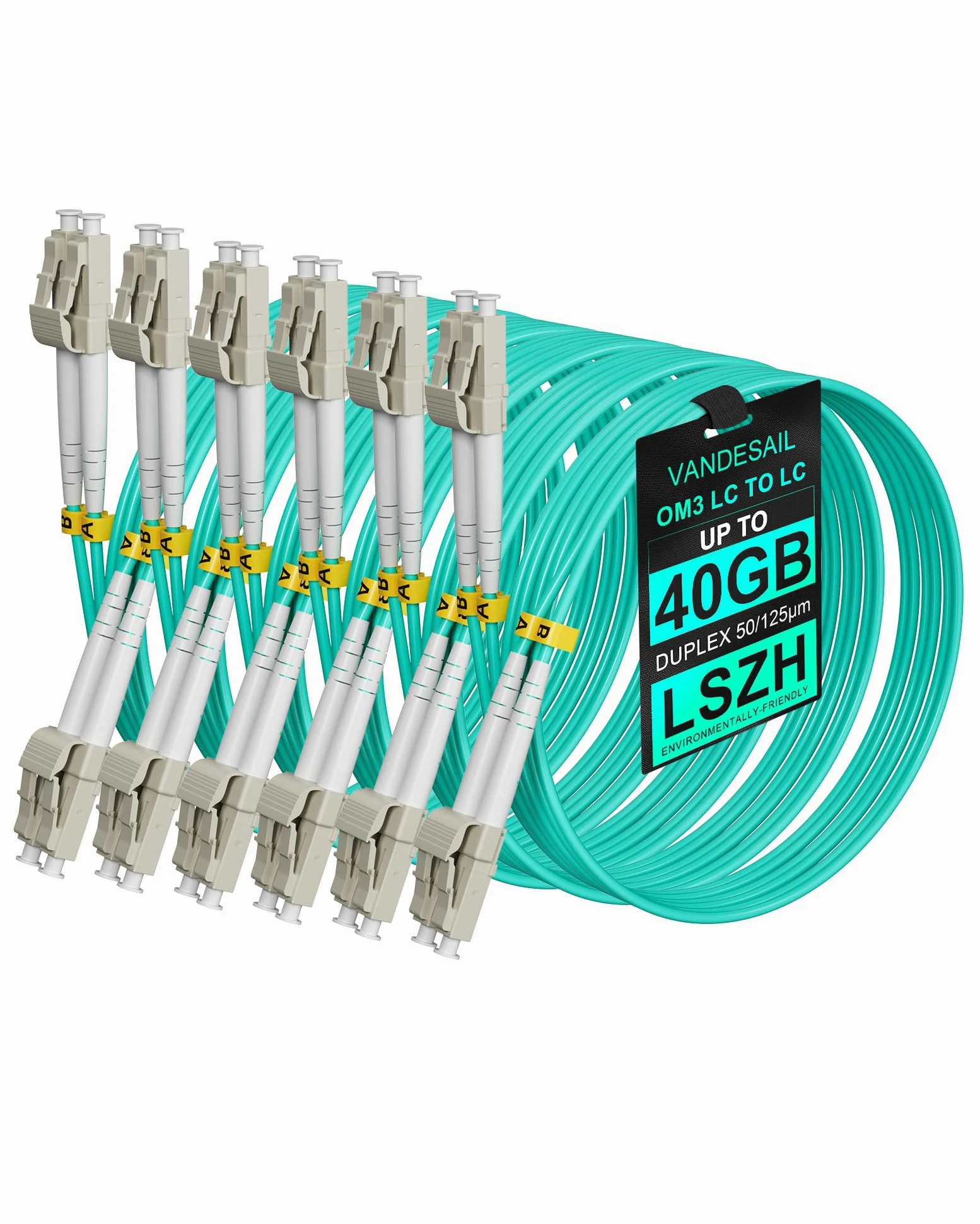 PureOptics Lot de 6 câbles de raccordement en fibre optique multimode LC-LC MM OM3 50/125 µm 10G LSZH