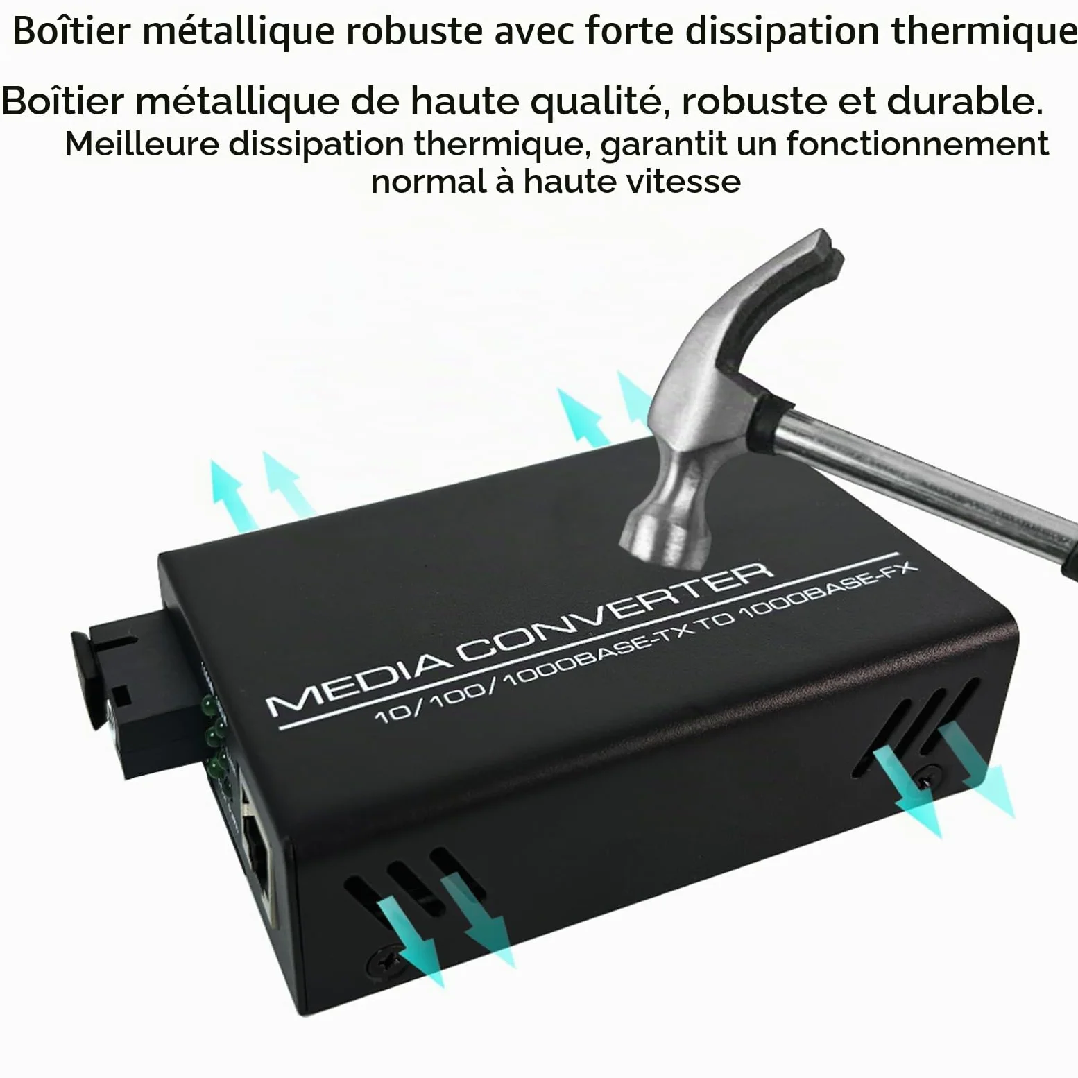 Convertisseur de Média Ethernet Gigabit Émetteur-récepteur Fibre Optique Convertisseur de Fibre Optique 10/100/1000 Mbits/s avec RJ45 Simple, Port SC, Alimentation Externe 5V, Paquet de 2