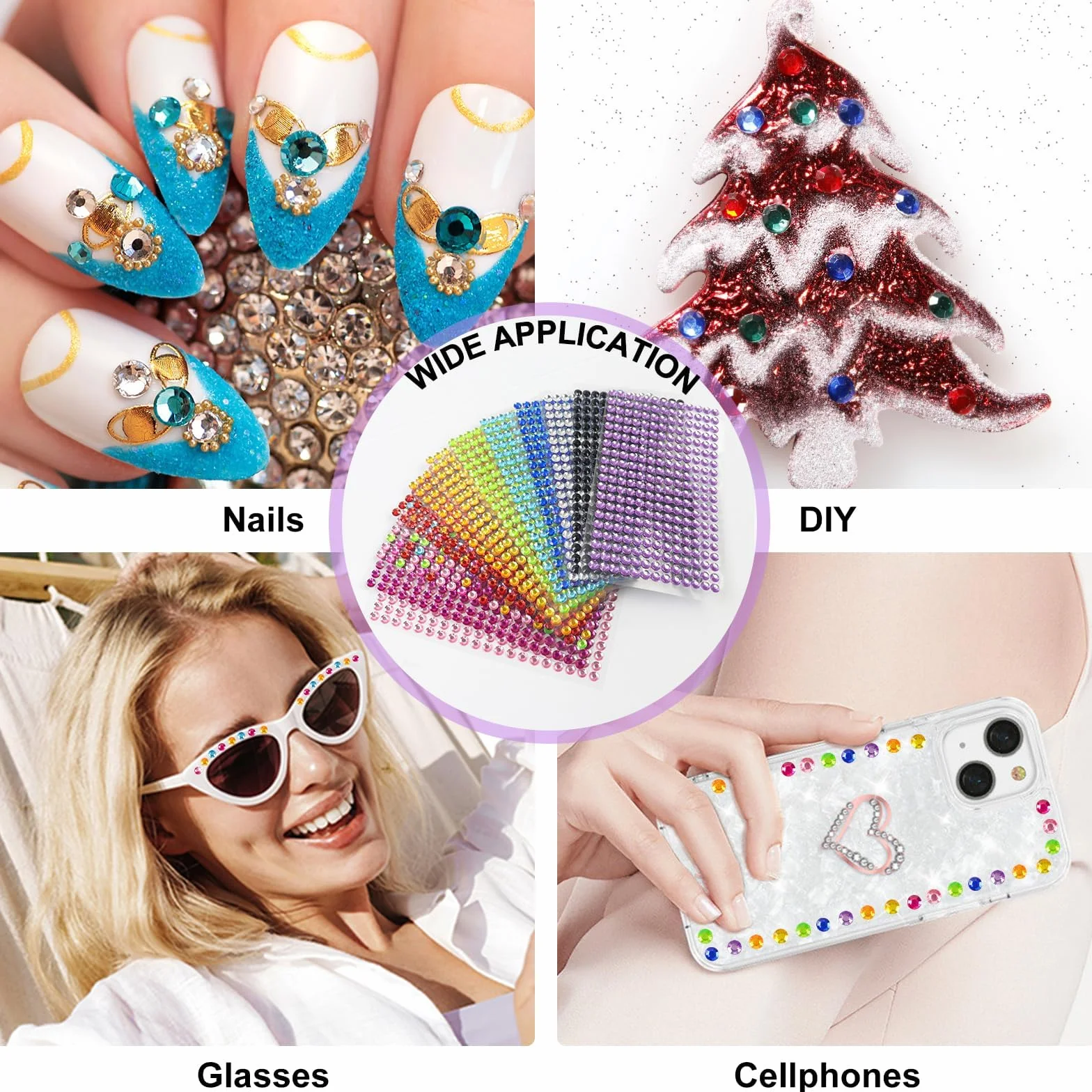 Sularpek 3120 Particles Strass Visage 12 Feuilles Autocollant Nail Art Décoration