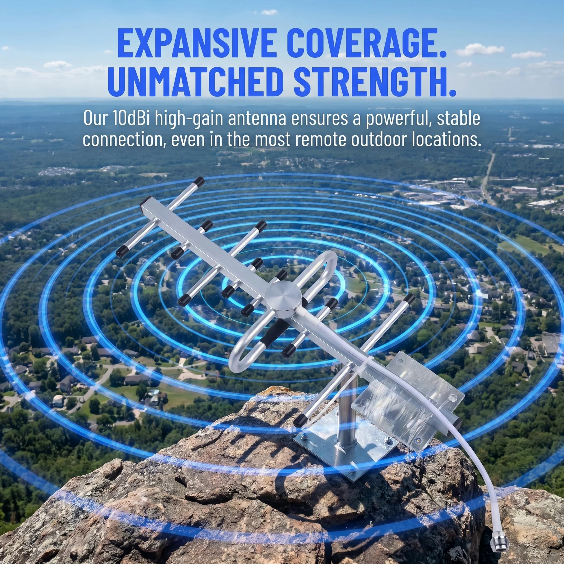 Antenne Yagi LTE 2G/3G/4G 10 dBi 698-2700 MHz LTE pour l'extérieur avec N-F | Amplificateur d'antenne directionnelle pour routeur réseau avec câble de 5 m