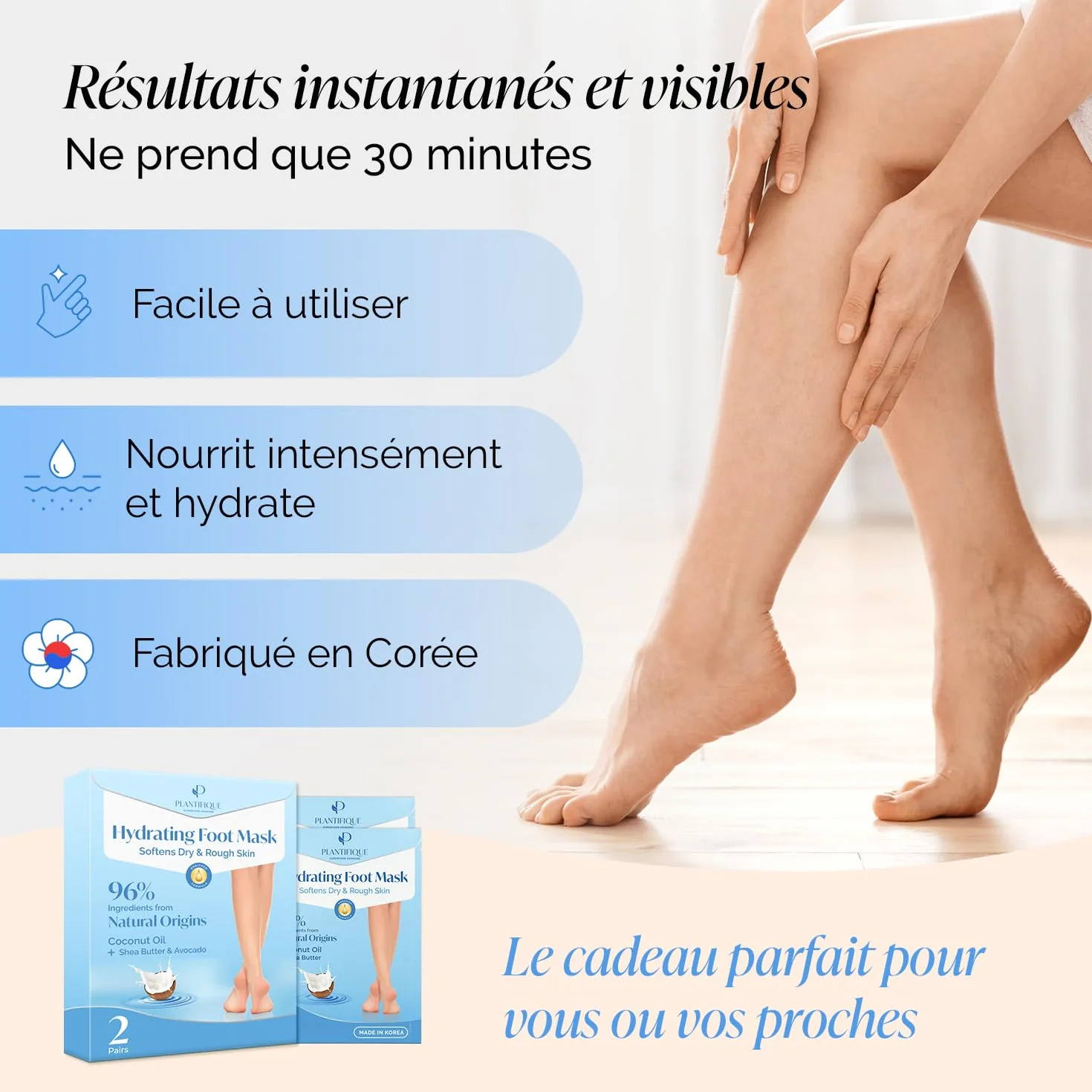 PLANTIFIQUE Masque Soin Pied Crème Talons Très Secs Abîmés Chaussette Hydratante 2 Paires