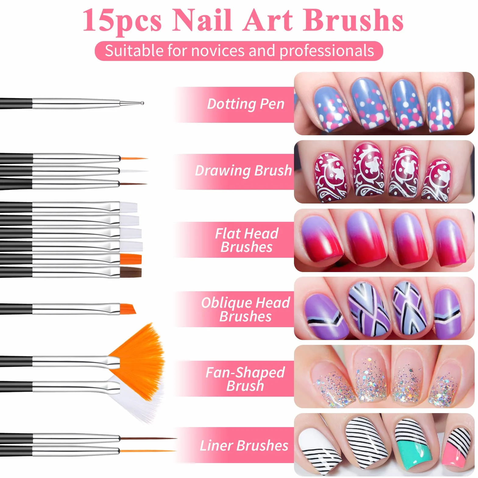 Kiiwah Kit Nail Art Design 31 Pièces Pinceau à Ongles Dotting Pens Strass Striping Tape Manucure