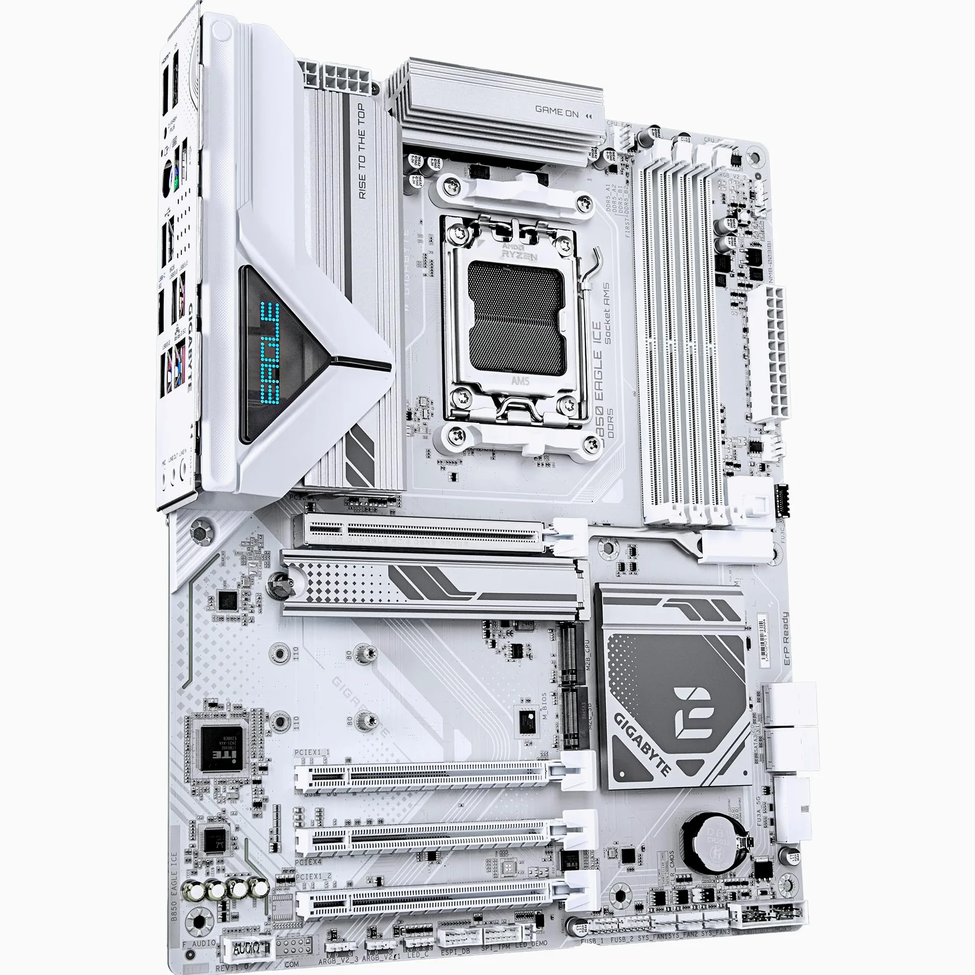 GIGABYTE B850 Eagle Ice Carte Mère – Processeurs AMD Ryzen série 9000, VRM numérique 8+2+2 Phases, Jusqu’à 8200 MHz DDR5 (O.C), 1 x M.2 PCIe 5.0 + 2 x M.2 PCIe 4.0, LAN 2.5 GbE, USB 3.2 Gen 2