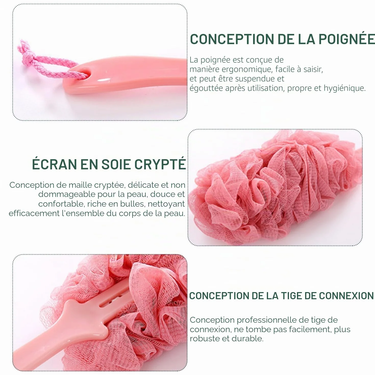 Lot de 2 brosses de bain à long manche pour douche