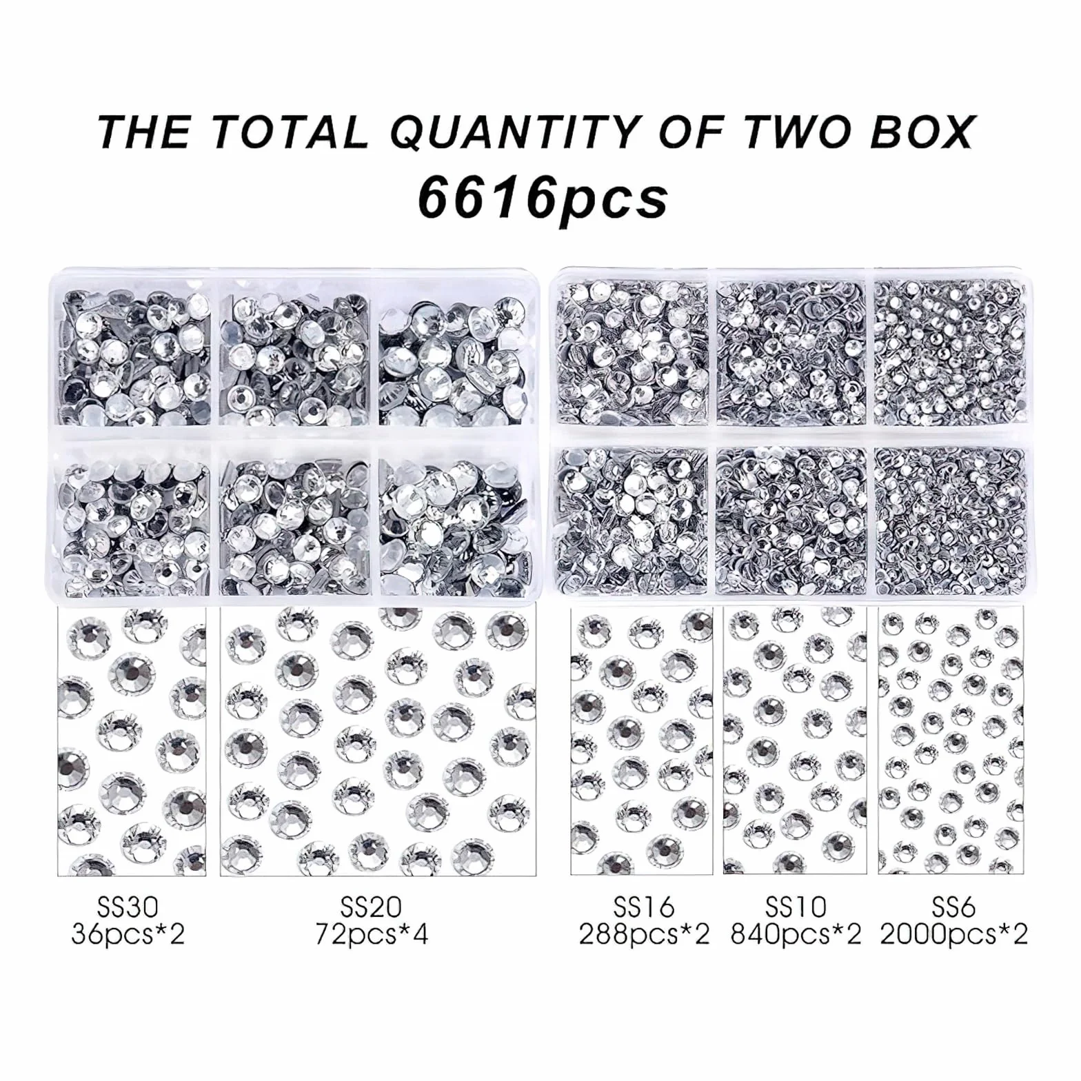 Strass transparents adhésifs à chaud diamants en cristal 6616 pcs pour tissus dos plat SS6-SS30 avec pince à épiler et stylo