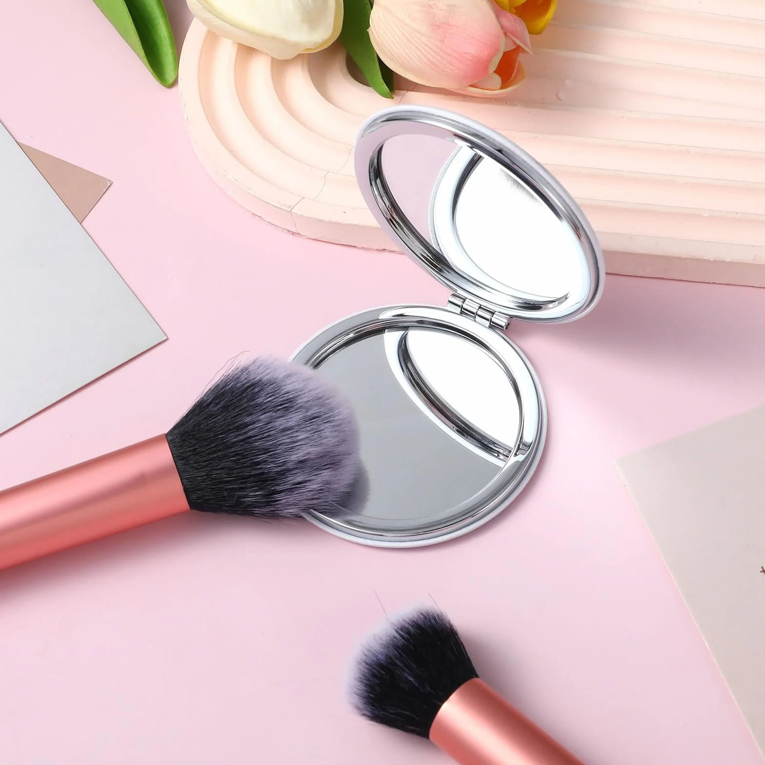 Dimeho Miroir de maquillage compact grossissant pliable double face 2X Lila