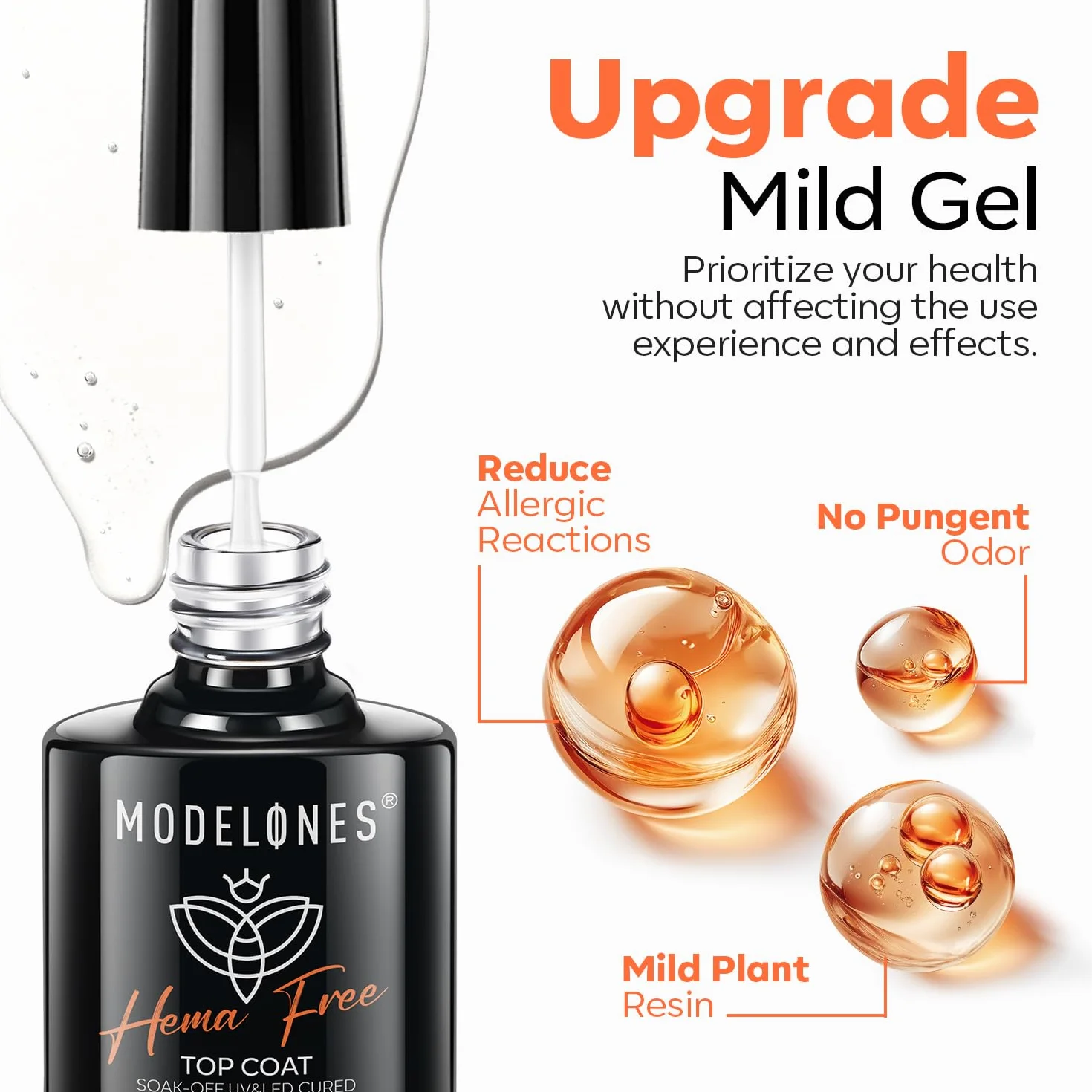 Modelones Base et Top Coat Semi Permanent Sans HEMA 2 x 10ml UV LED Vernis à Ongles Gel Set