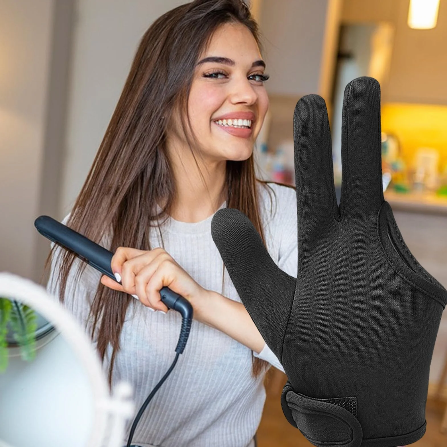 Gants résistants à la chaleur professionnels pour coiffure, protection élastique avec prise en main