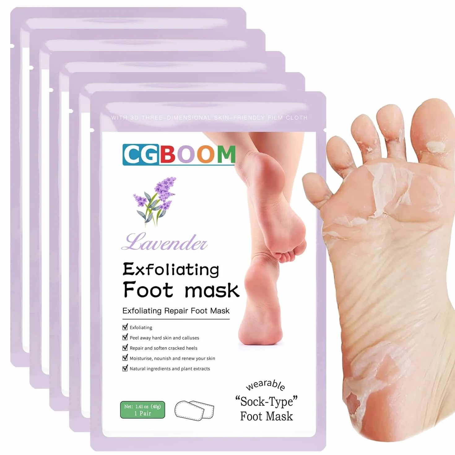 Masque Peeling Pieds Exfoliant Nourrissant Callosités Crevasses Pieds Secs Lavande