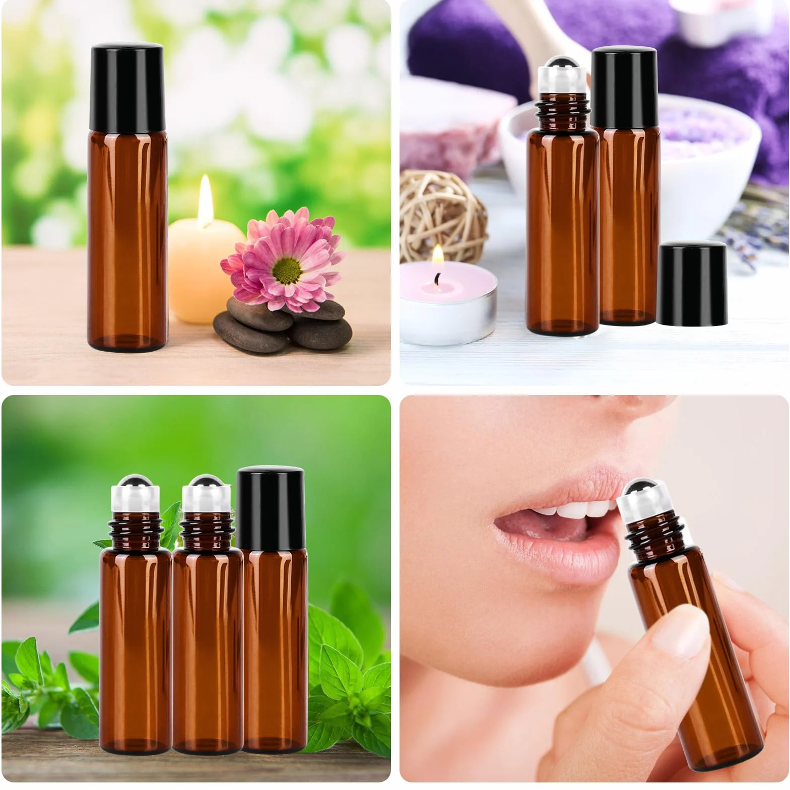 Lot de 30 bouteilles en verre roll-on 10 ml rechargeables huiles essentielles