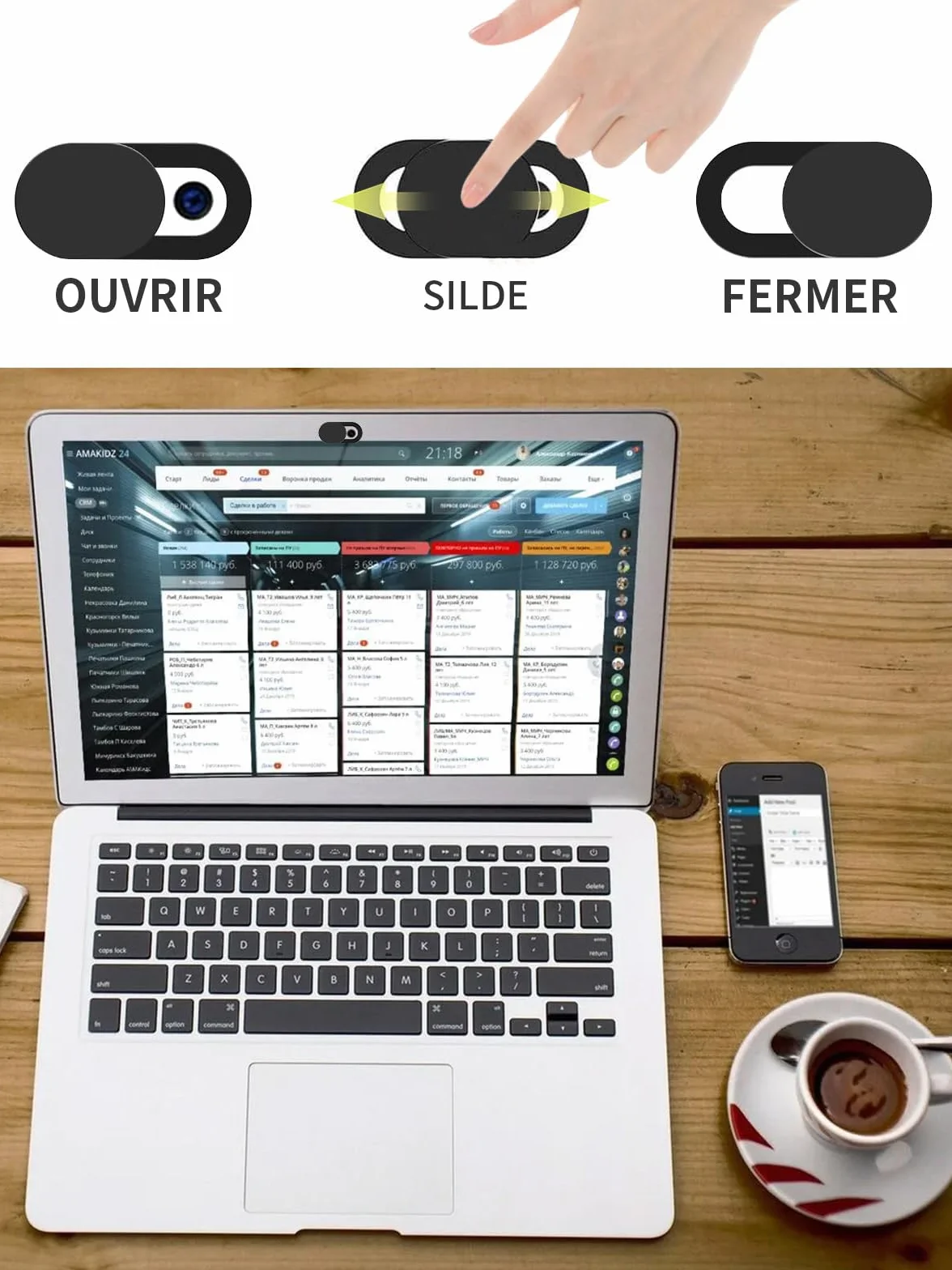 Couverture de Webcam Ultra Mince 0.027 mm pour Ordinateur Portable, PC, iPhone, iPad - Noir