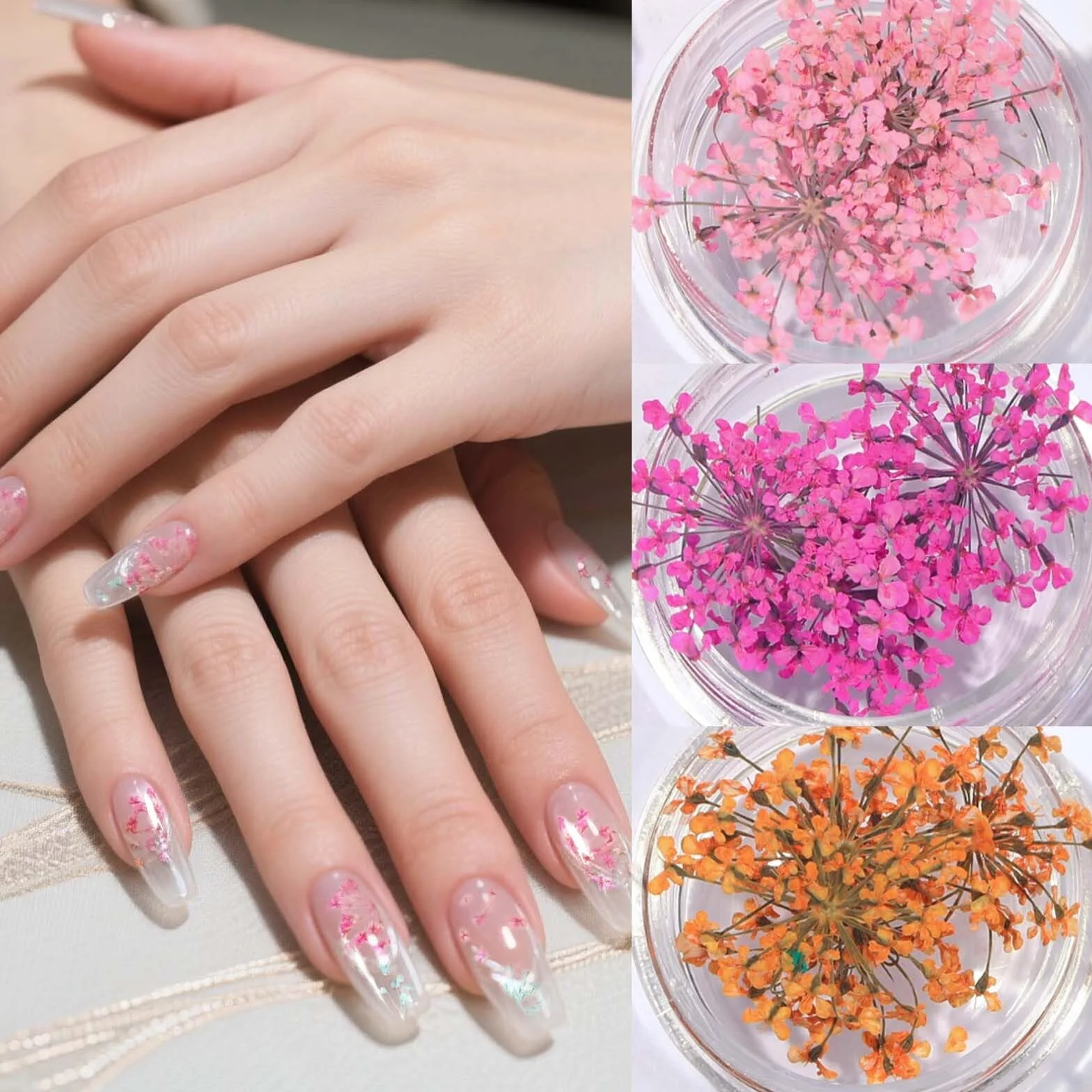 3 Pièces Fleurs Séchées Nail Art Autocollants 3D Résine UV DIY Manucure Ongles