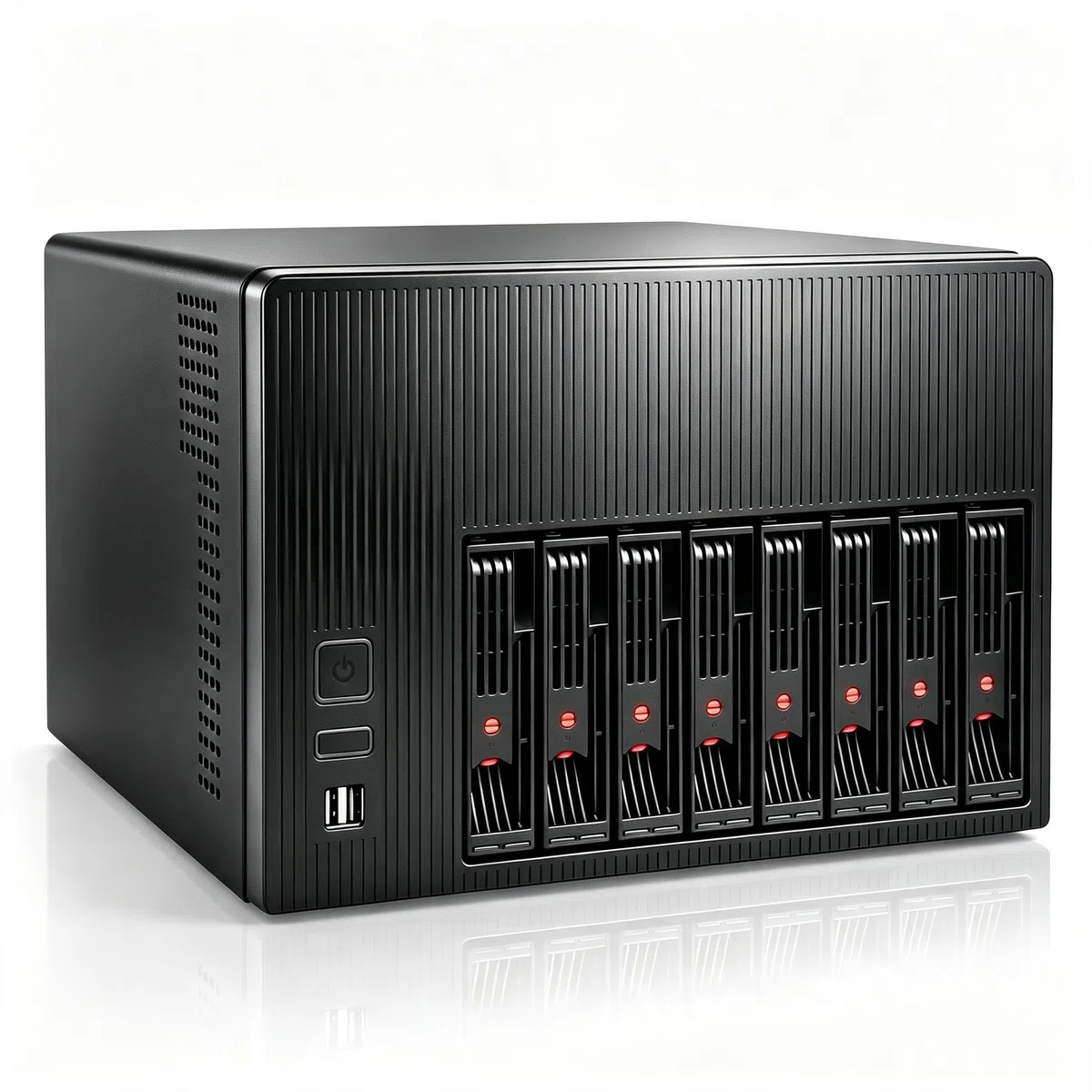 K7 Boîtier NAS 8 baies compatible avec les boîtiers d'ordinateur, carte mère Micro-ATX Mini-ITX, 3 ventilateurs, plateau de 8 x 2,5/3,5", serveur de stockage réseau pour la maison (sans disque