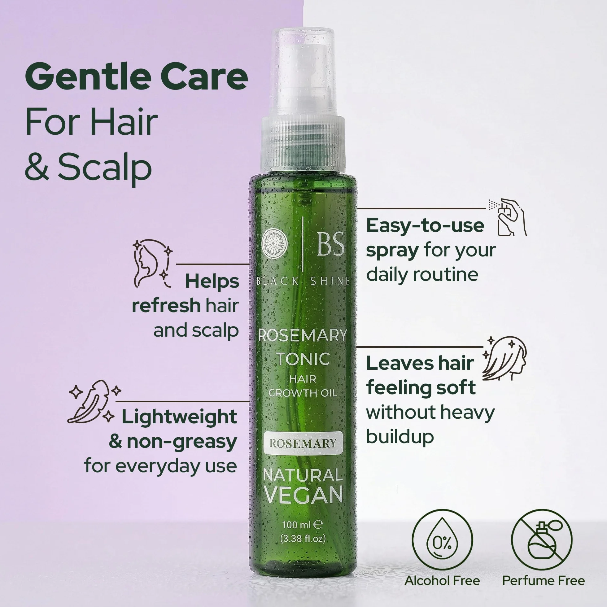 BLACK SHINE Tonique Capillaire au Romarin 100 ml Spray Naturel Vegan Soin Sans Rinçage Cheveux Forts Épais