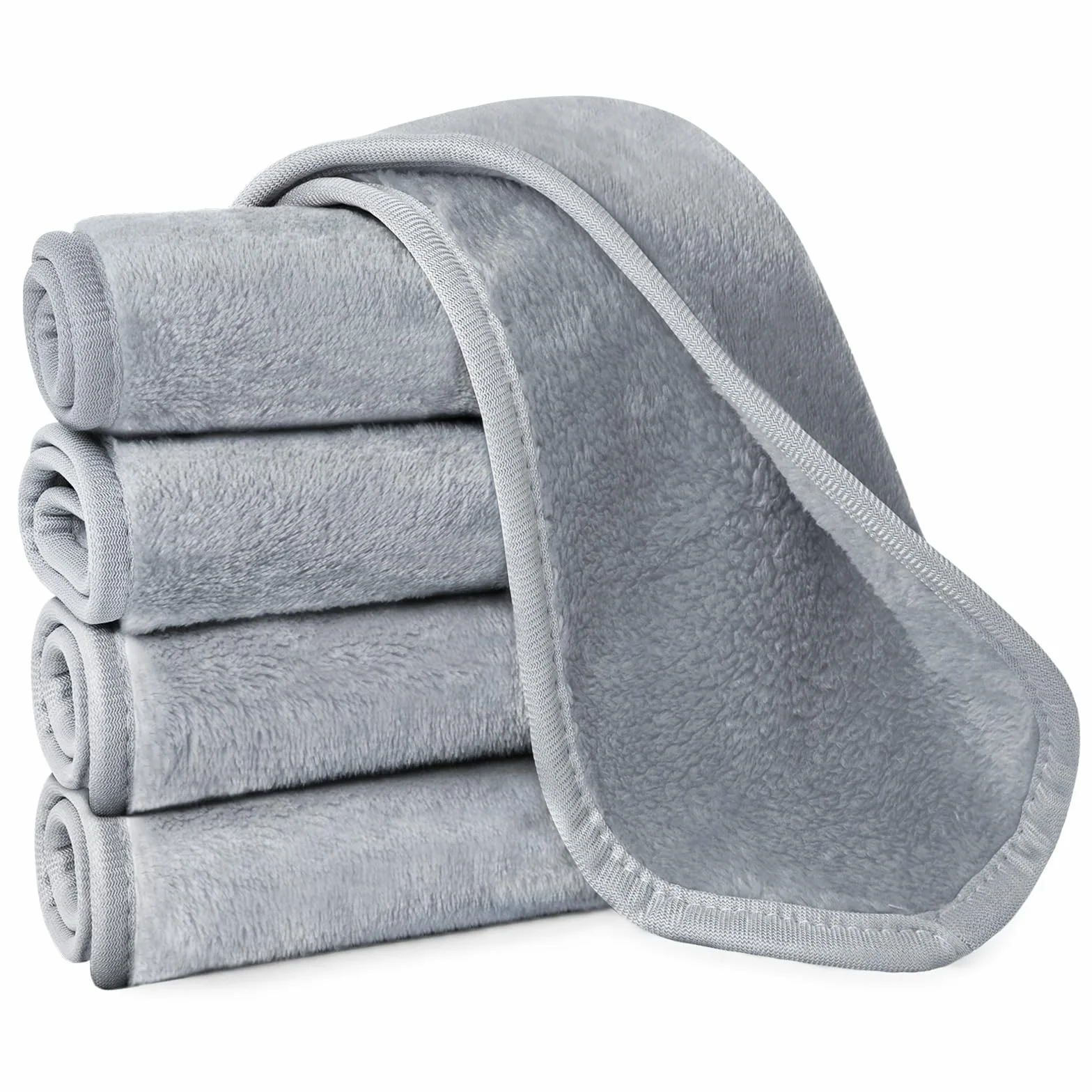 Cotons Démaquillants Lavables 5PCS, Serviette Microfibre Visage Réutilisable 15.7x6.7 Pouces Gris
