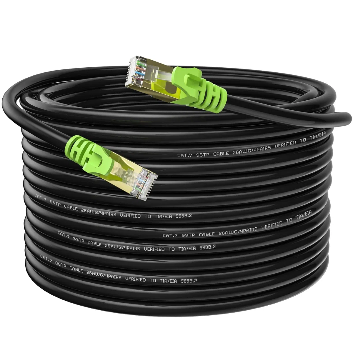 Câble Ethernet Cat. 7 d'extérieur - 106,7 m - 26 AWG - Câble réseau RJ45 - Vitesse de transmission 10 Gbit/s - Bande passante de transmission 600 MHz - Câble LAN SFTP étanche à enfouir directement