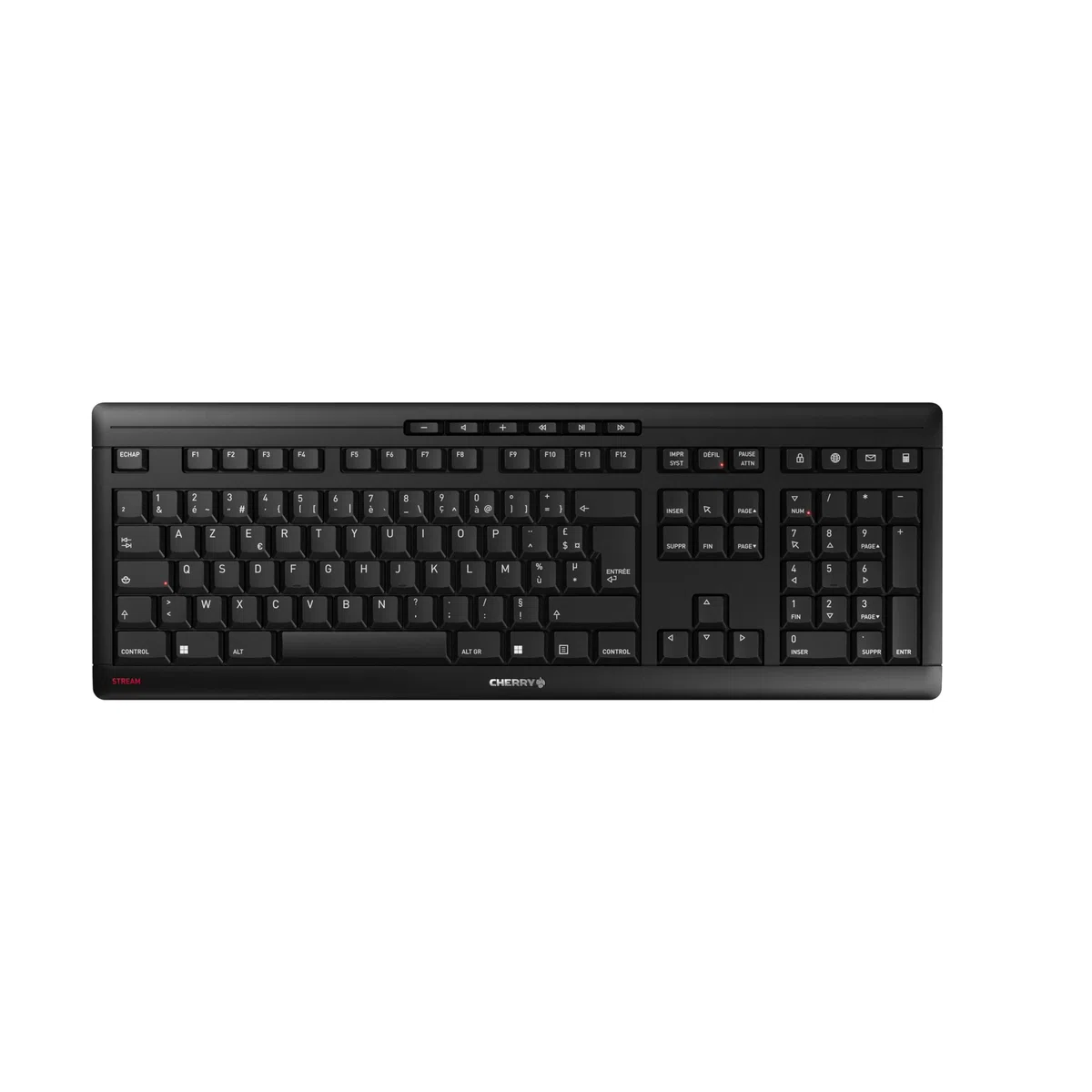 CHERRY Stream Keyboard Wireless, Clavier sans Fil, Disposition française (AZERTY), Connexion Radio 2,4 GHz, Touches silencieuses, Design Plat, Alimenté par Batterie, Noir