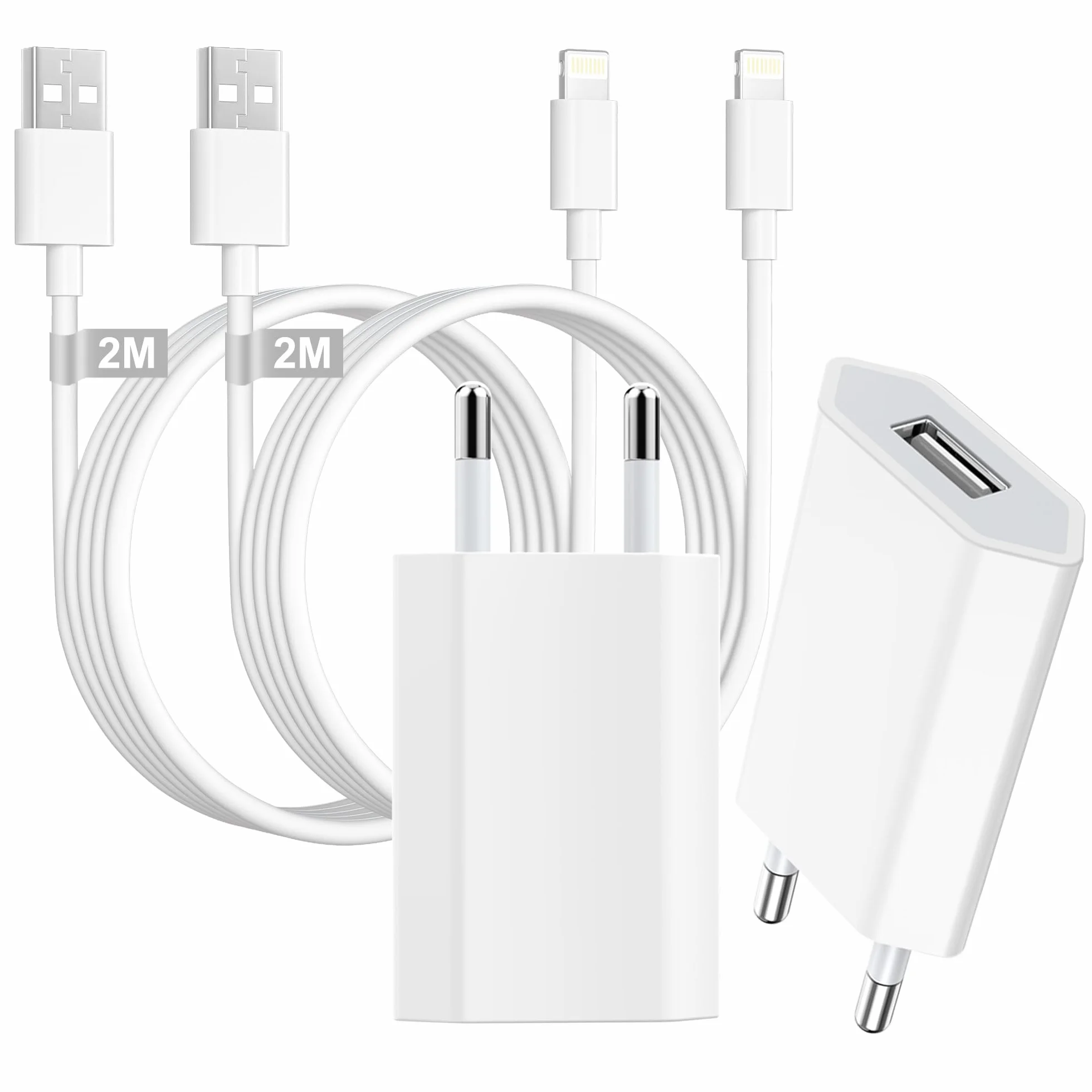 Chargeur Apple MFi Certifié et Câble iPhone 2M Lot de 2 5W USB Adaptateur Secteur pour iPhone 14/13/12/11 Pro Max/XS/X/8/7/6 Plus/5/SE