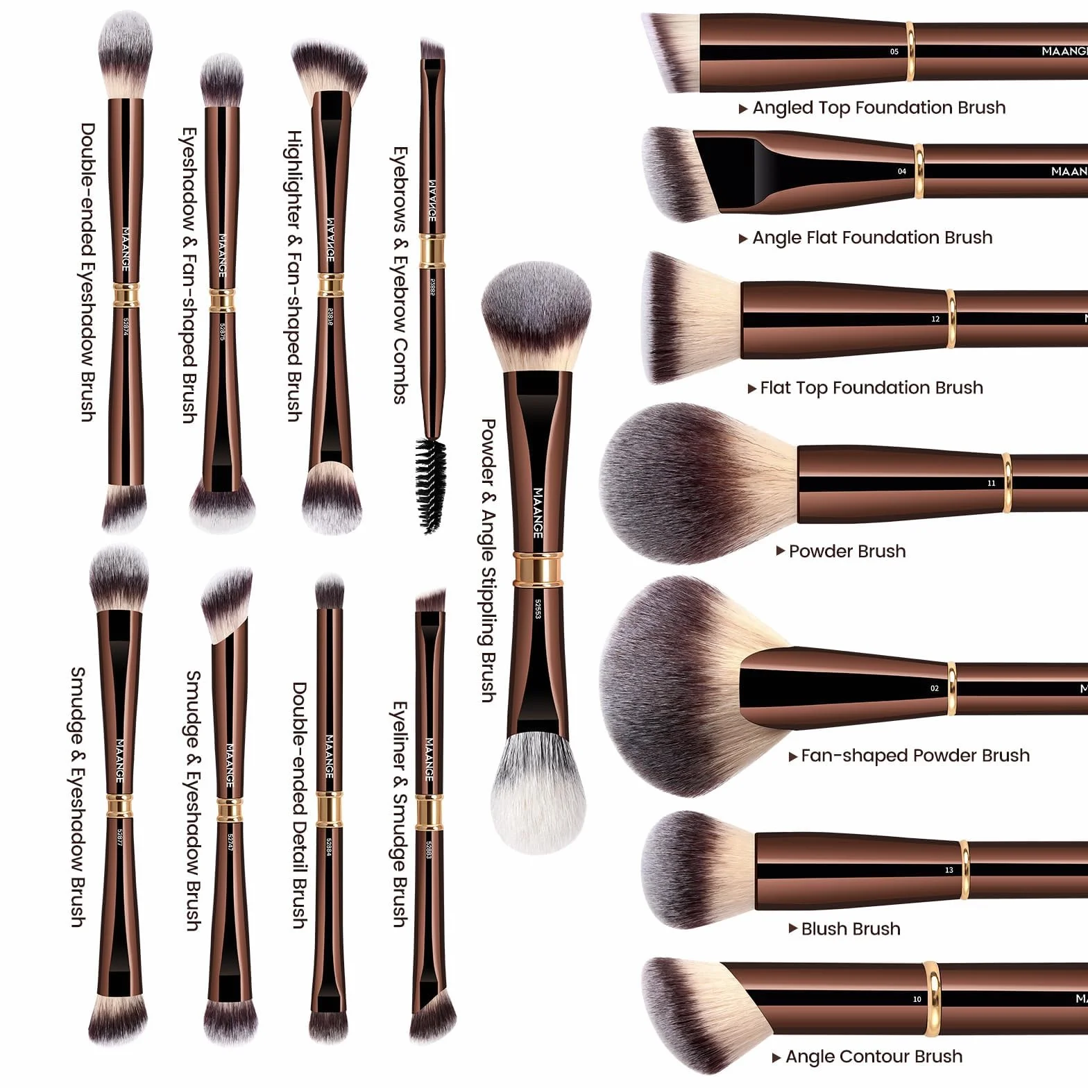 MAANGE Pinceaux Maquillages 16 Pièces Coffret Double Face Fond de Teint Poudre Contour Fard à Joues Set Complet