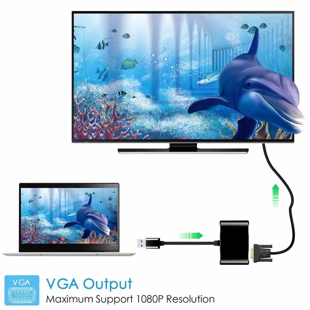 Cablecc Adaptateur USB 3.0 vers HDMI VGA Carte graphique externe pour ordinateur portable