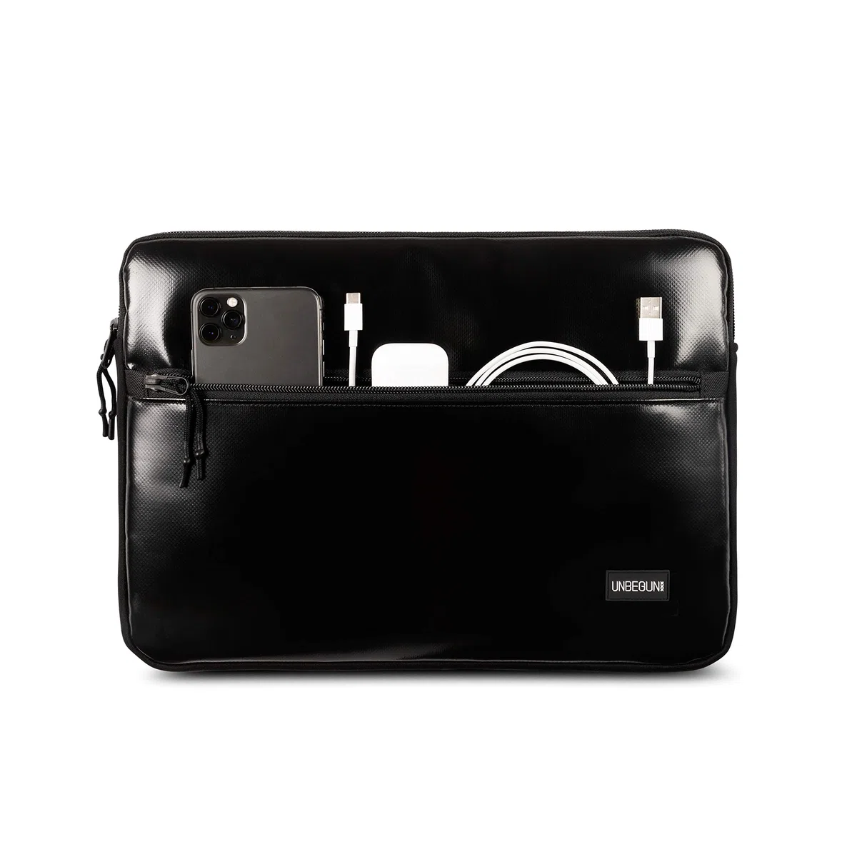 Étui pour MacBook Pro 13 avec compartiment (en tissu upcycle) - Housse pour ordinateur portable noire pour MacBook Pro 13" (2018/2019/2020)