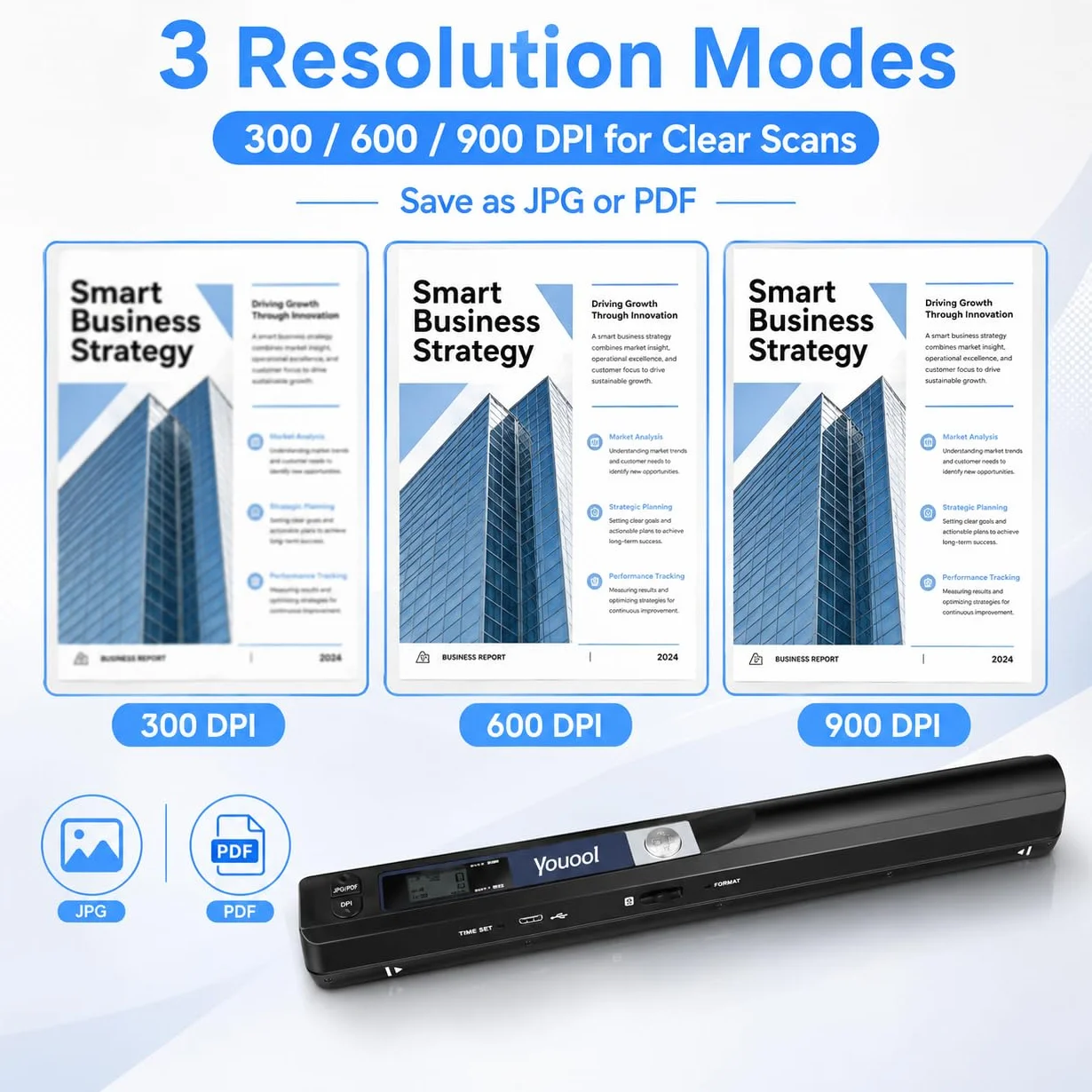 Mini Scanner Portable A4 900 dpi USB Numérisation Couleur JPG PDF avec Carte 16GTF