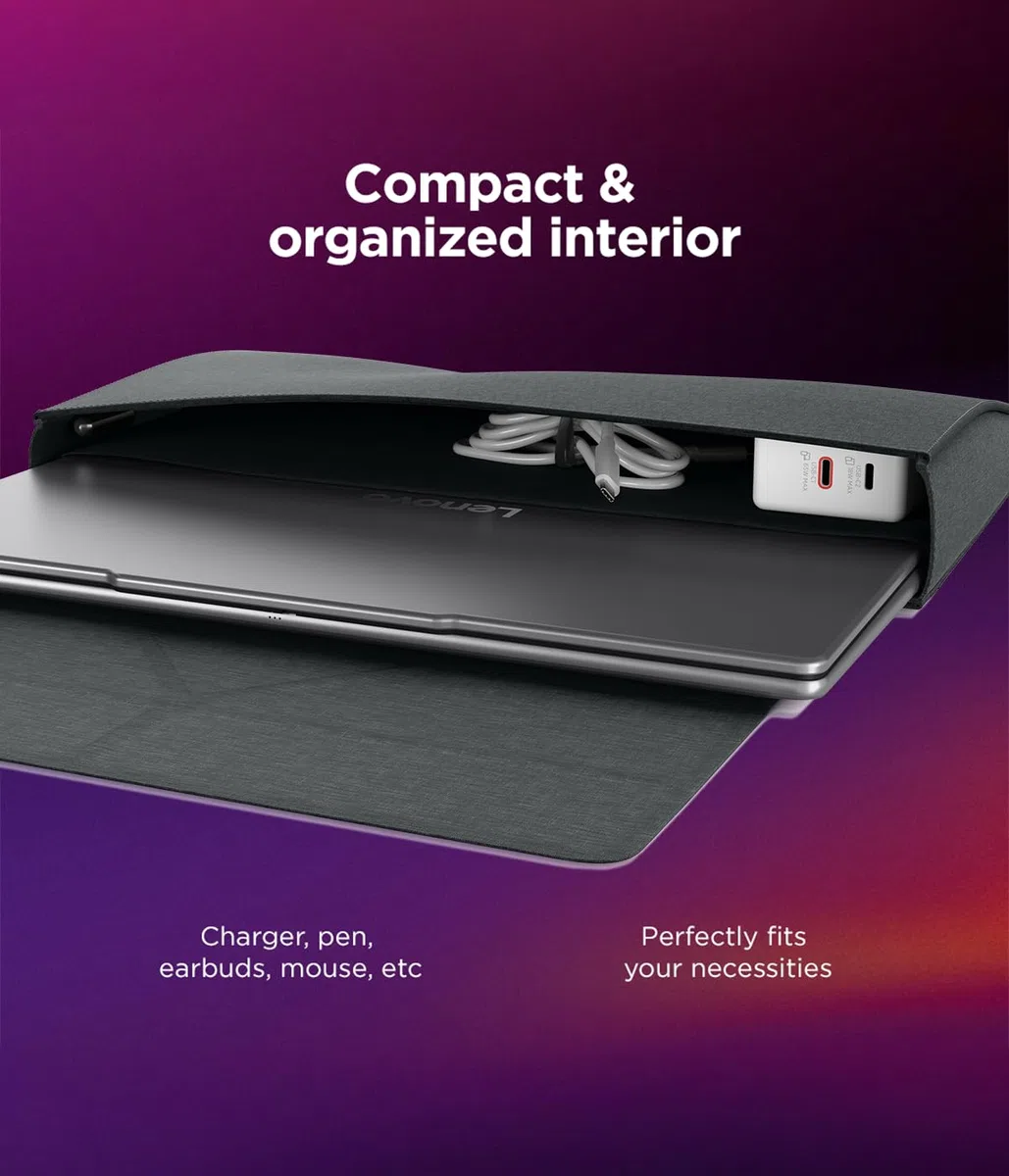 Lenovo Housse de Transport pour Ordinateur Portable avec écran de 14", Organiseur Multi-Compartiments avec Support Convertible, Housse de Protection légère en Polyester et Microfibre, Gris Luna