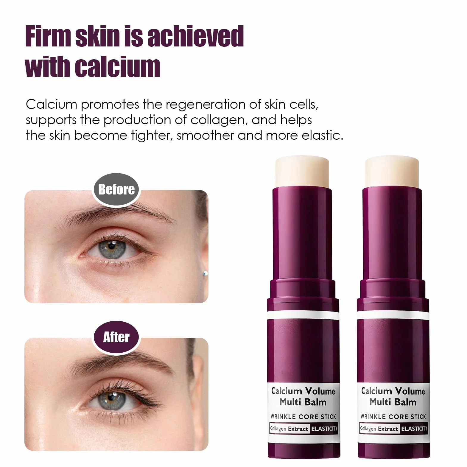 Cemenrete Lot de 2 Baumes au Calcium Multi Baume Anti-Âge Raffermissant Coréen Skincare Stick Hydratant pour Yeux, Cou, Visage