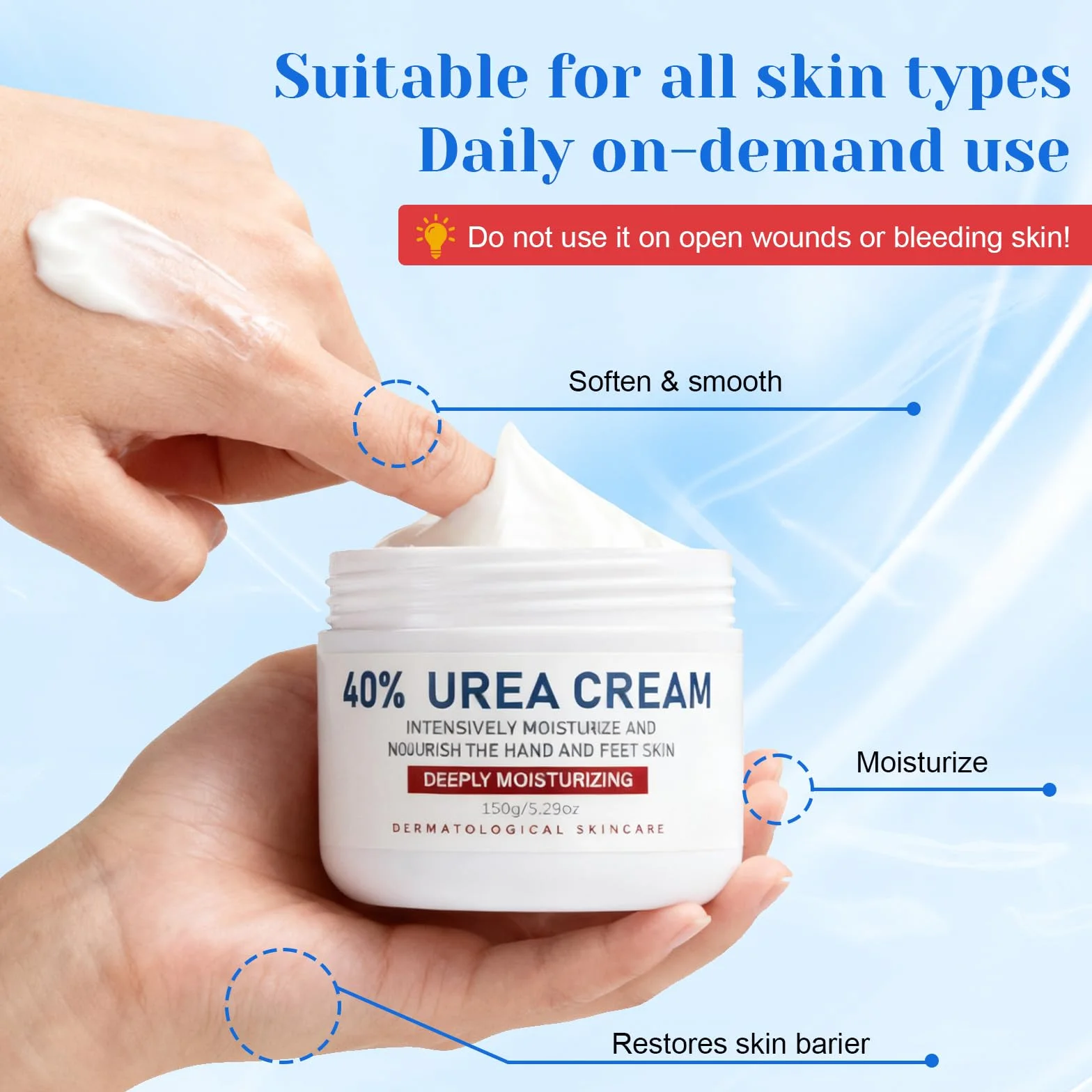 Crème à l'Urée 40% pour Pieds Très Secs et Abîmés, Hydratante et Cicatrisante, 150g