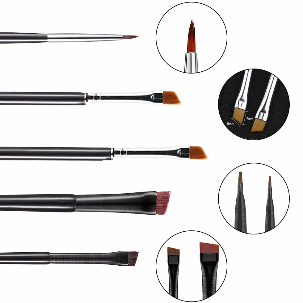 Pinceaux Maquillage Biseauté 5 Pièces, Pinceau Eyeliner Incliné ultra fin Fibres Synthétiques pour Sourcils Yeux