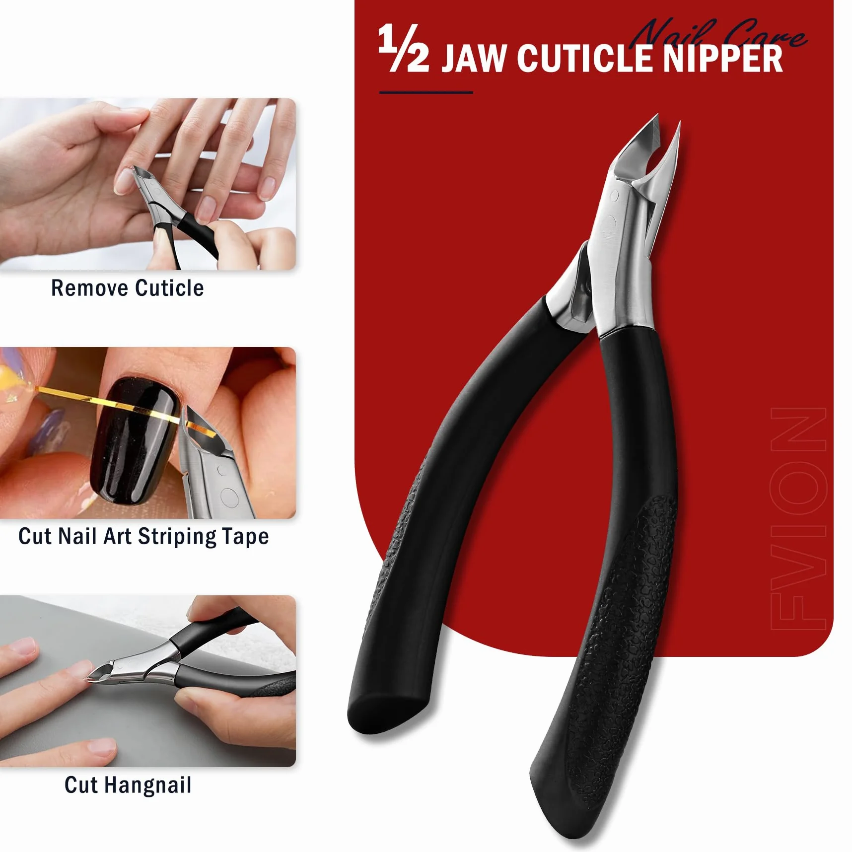 FVION Coupe Cuticule Acier Inoxydable Lames Précision Ciseaux Cuticules Professionnelle Outils Manucure Pédicure Cuticle Nipper Noir