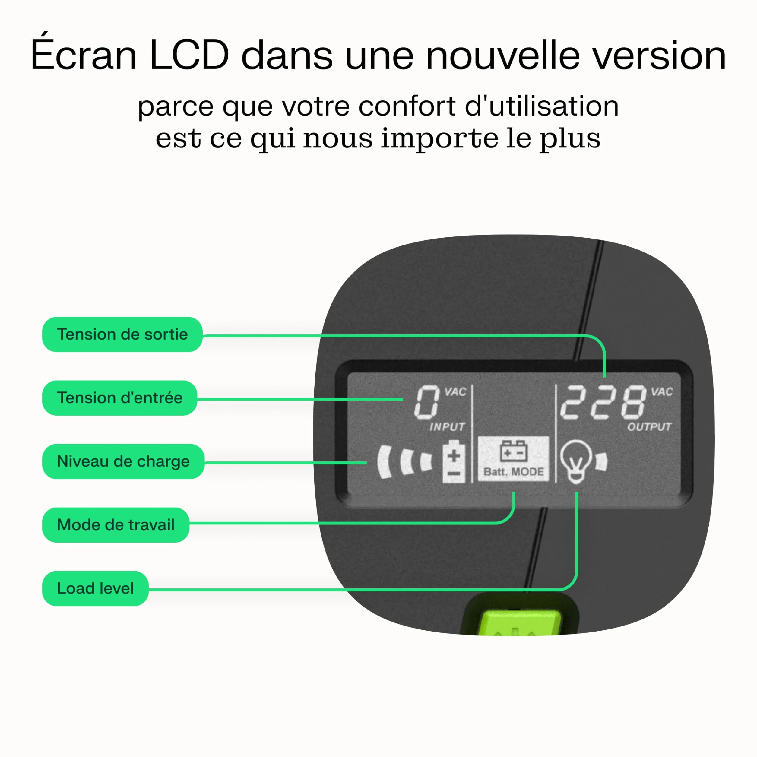 Greencell UPS 2000 VA 1200 W PowerProof avec Écran LCD – Onde Sinusoïdale Modifiée, Protection de Courant pour Appareils