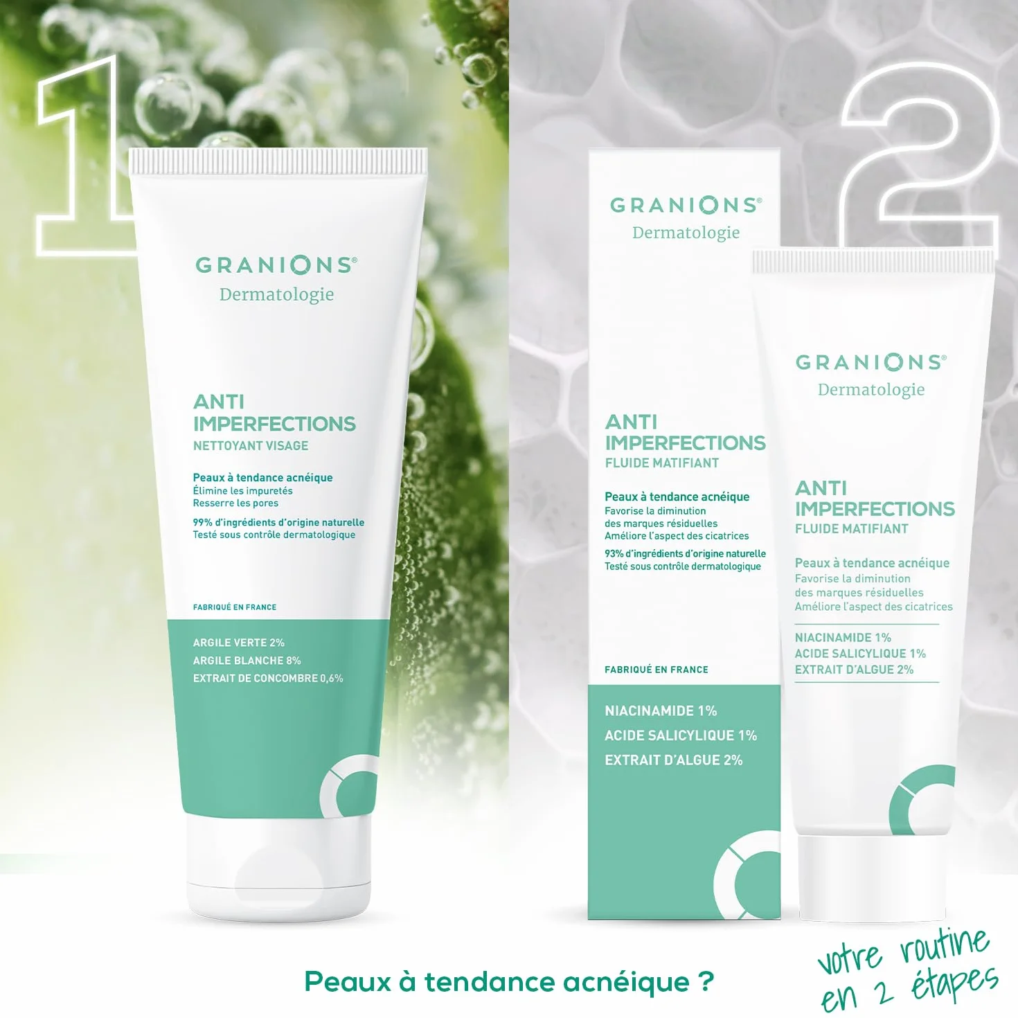 GRANIONS Nettoyant Visage Anti Imperfections 150g - Argile Verte, Argile Blanche, Vitamine C