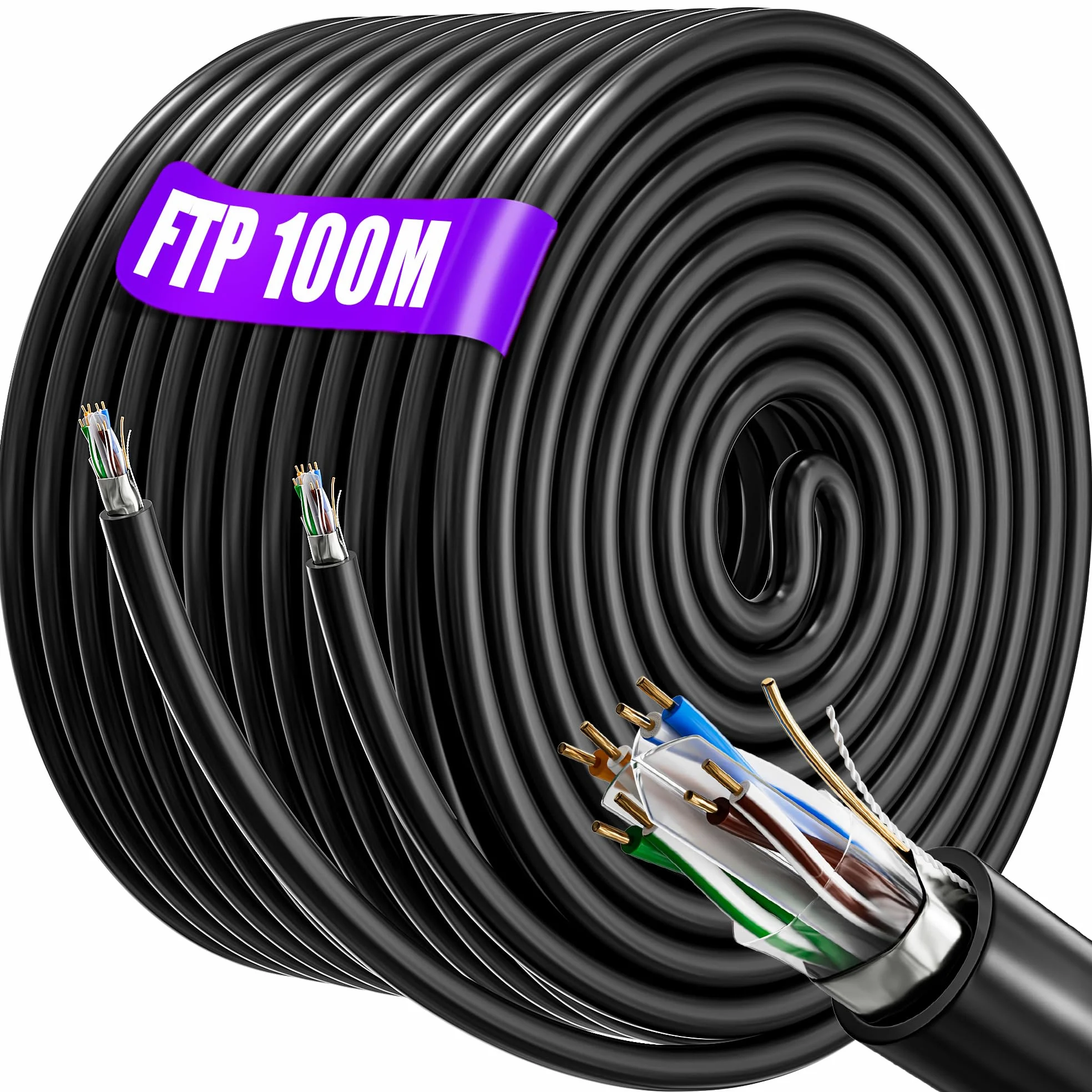 Cable Ethernet 100m, RJ45 Cat 6 Blindé Câble Réseau à l'extérieur Intérieur