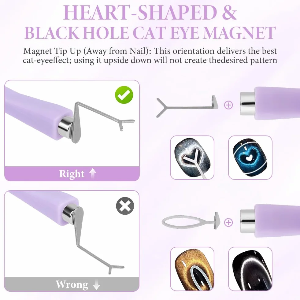 8 in 1 Cat Eye Magnet Set, 7 Pièces Aimant Ongle, Outils de Nail Art DIY avec Lapin et Cœur