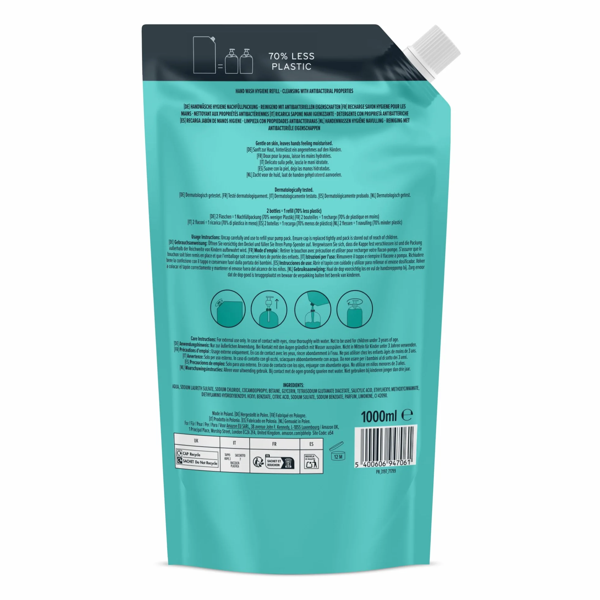 Savon pour les mains antibactérien recharge Amazon 2 x 1 000 ml